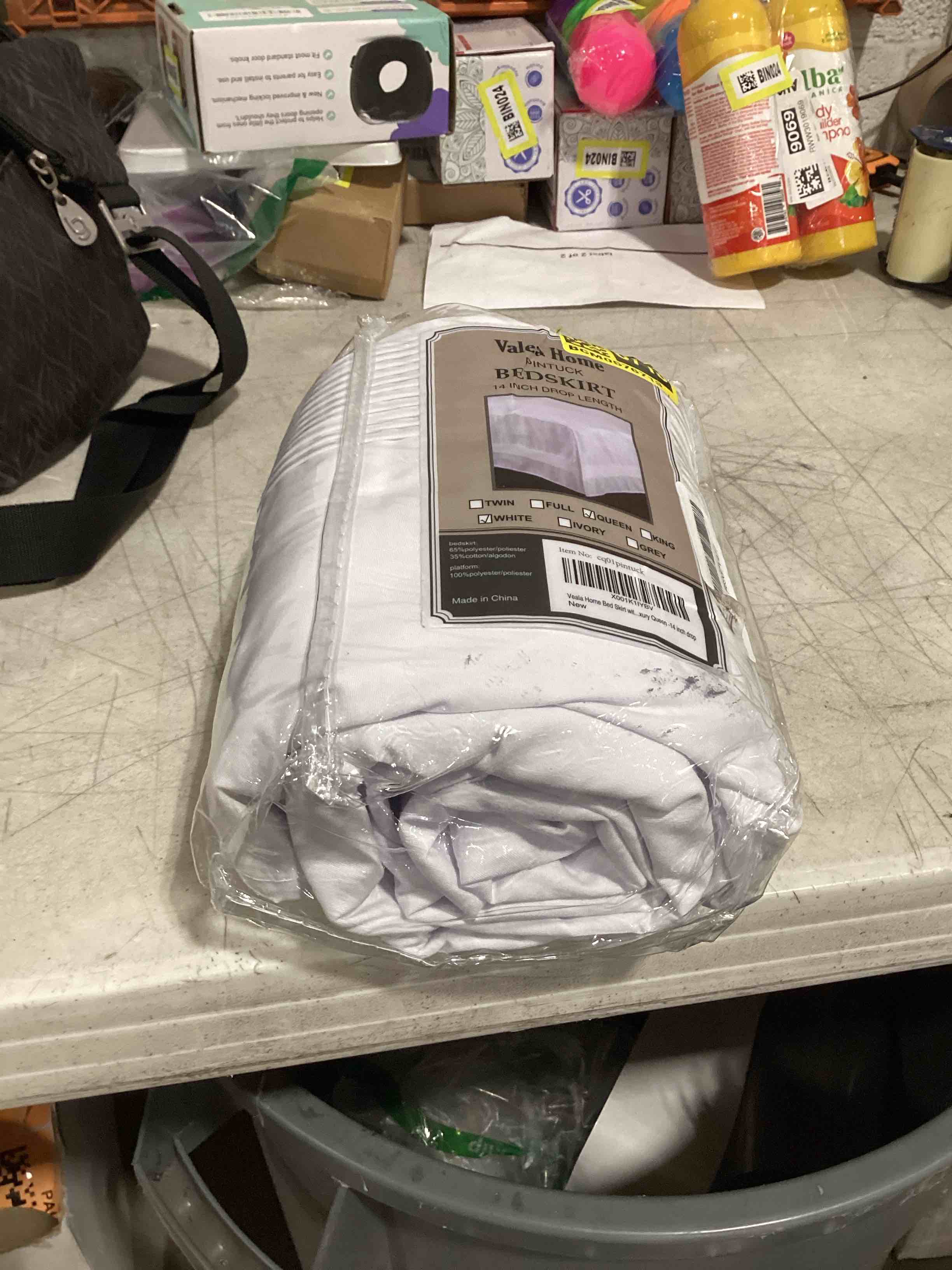 Condition photo showing Good Condition for valea home bed skirt with stitch on white dust ruffle with split corner, durable elegant luxury queen 14-inch drop queen white