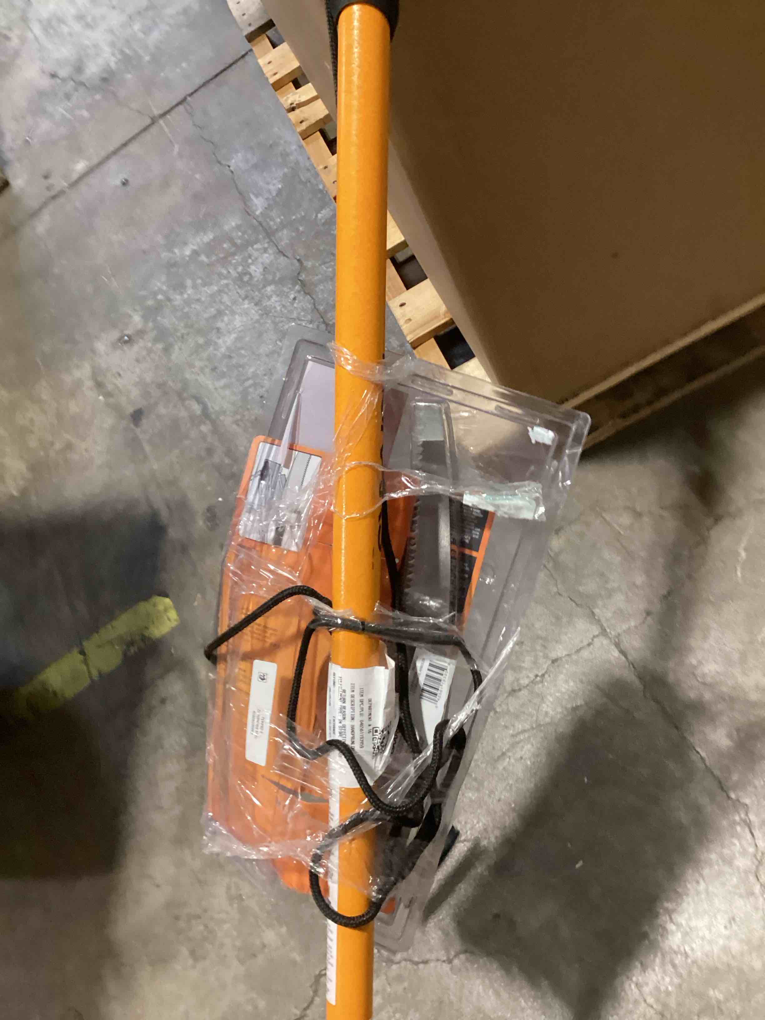 Condition photo showing As Is for fiskars extendable pole saw and tree pruner with double locking system - lawn and garden tools - black/orange