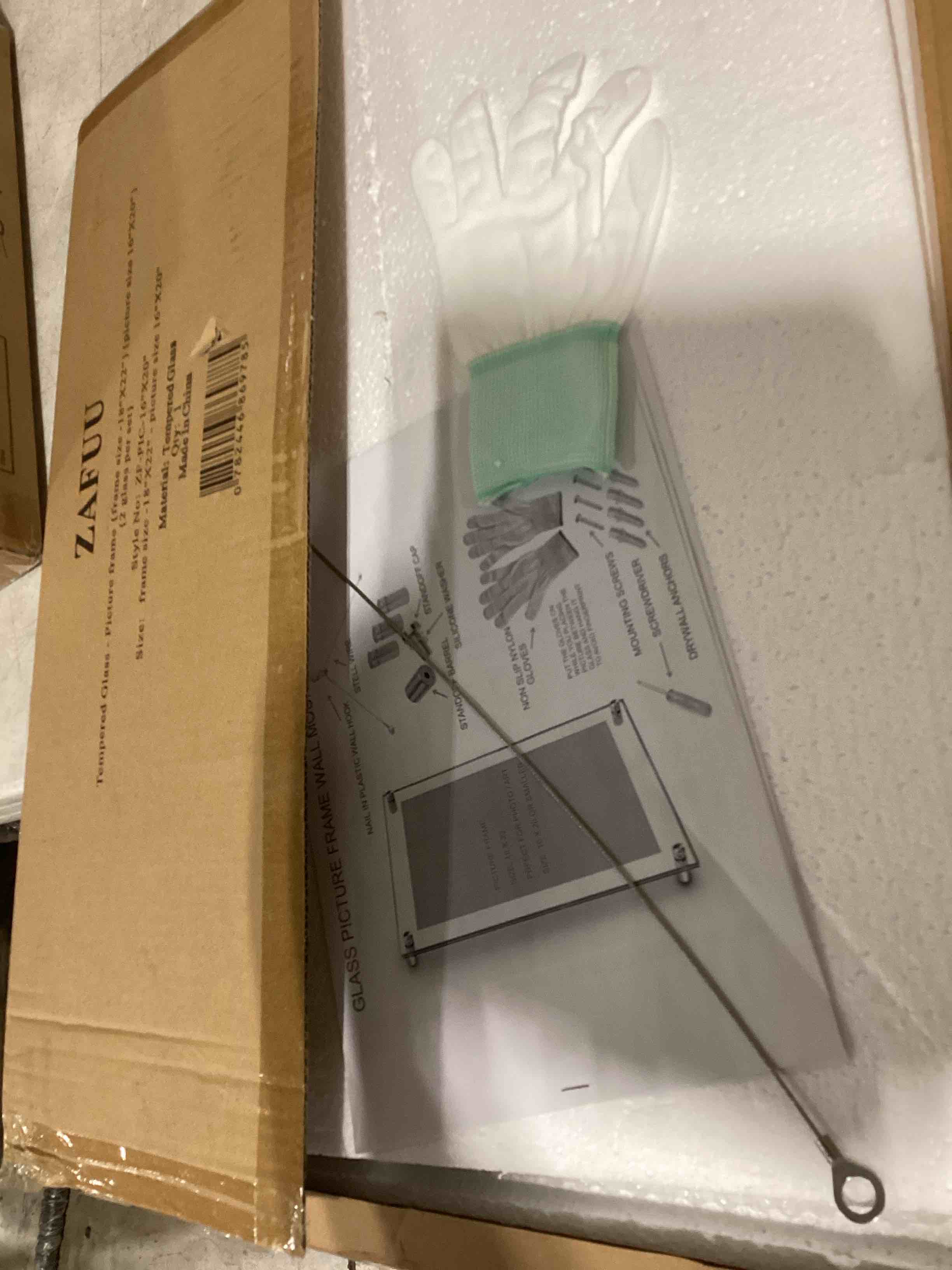 Condition photo showing Good Condition for frameless floating acrylic frame 18"x22 - clear picture frame for diploma, wall art, photo, & paintings, heavy duty acrylic floating frames, wall-mounted picture frames, rectangular photo holder