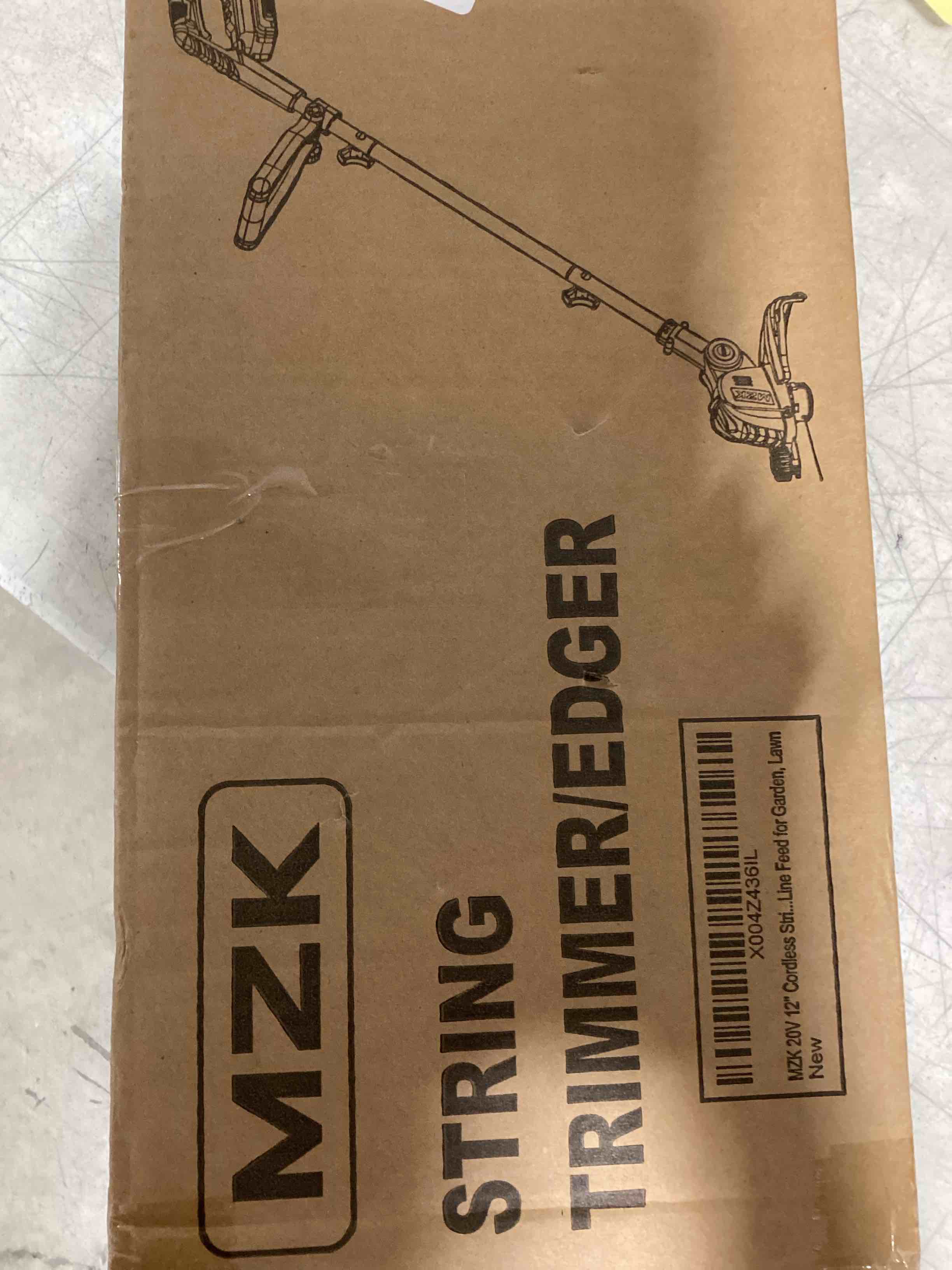 Condition photo showing As Is for mzk 20v 12-inch cordless weed wacker, 8000 rpm, 4.0ah battery | auto line feed trimmer with 8 spools for edging, grass trimming, gardens, backyards, and landscaping.