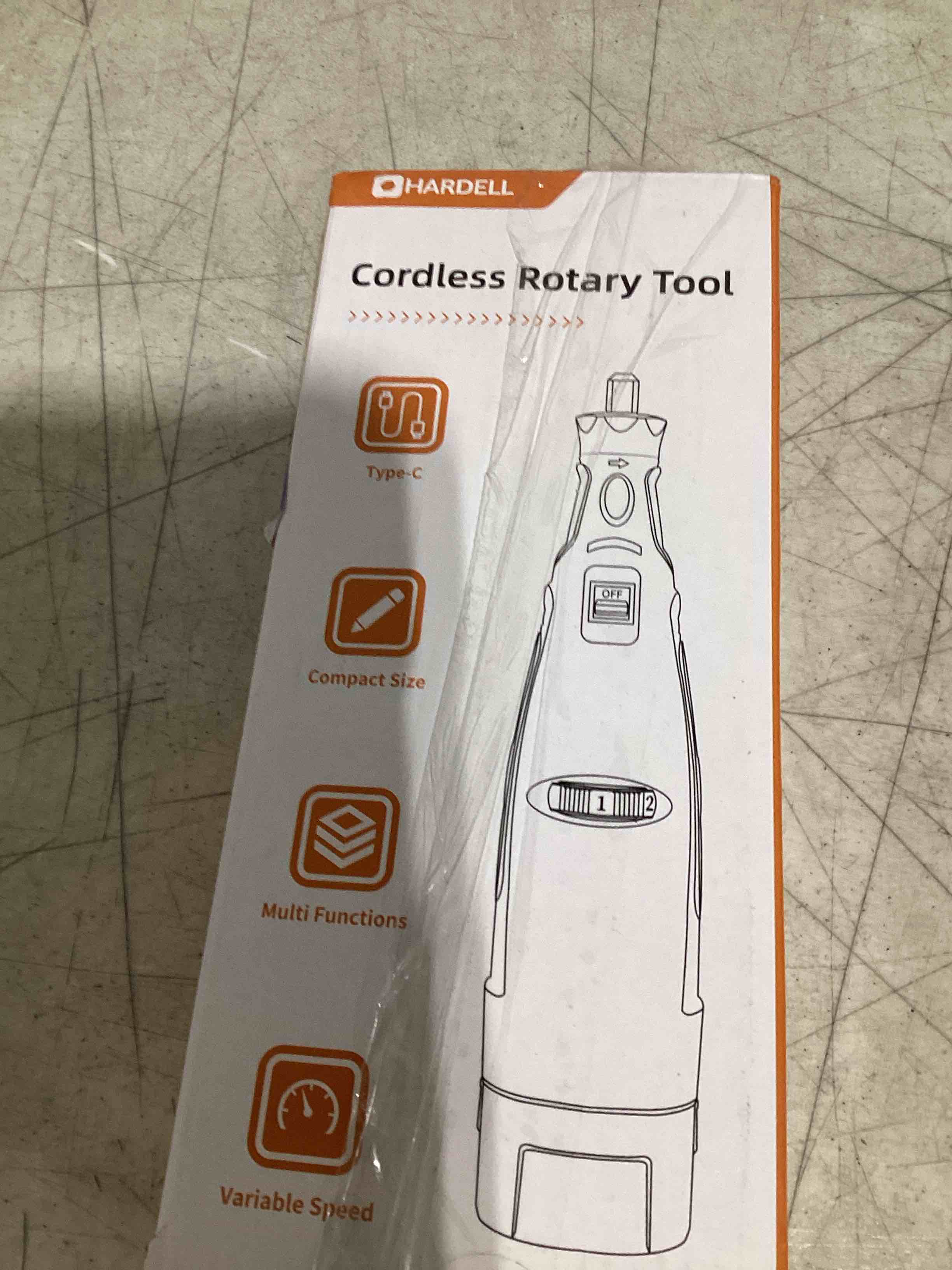 Condition photo showing As Is for hardell mini cordless rotary tool kit, 5-speed and usb charging with 61 accessories, multi-purpose 3.7v power rotary tool for sanding, polishing, drilling, etching, engraving, diy crafts