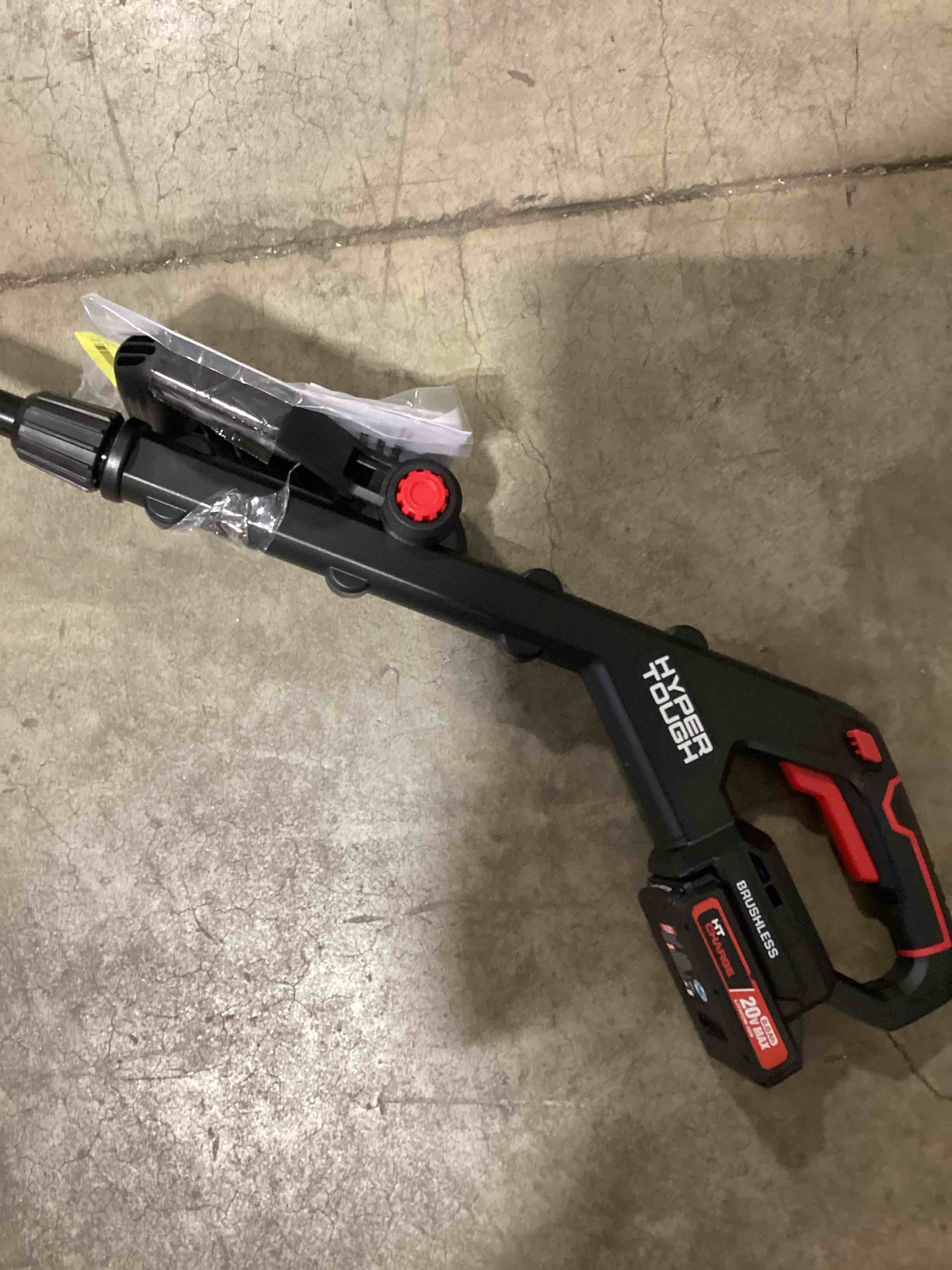 open box hyper tough 12" 20v brushless cordless string trimmer with 20v max 2.0ah battery and charging cable