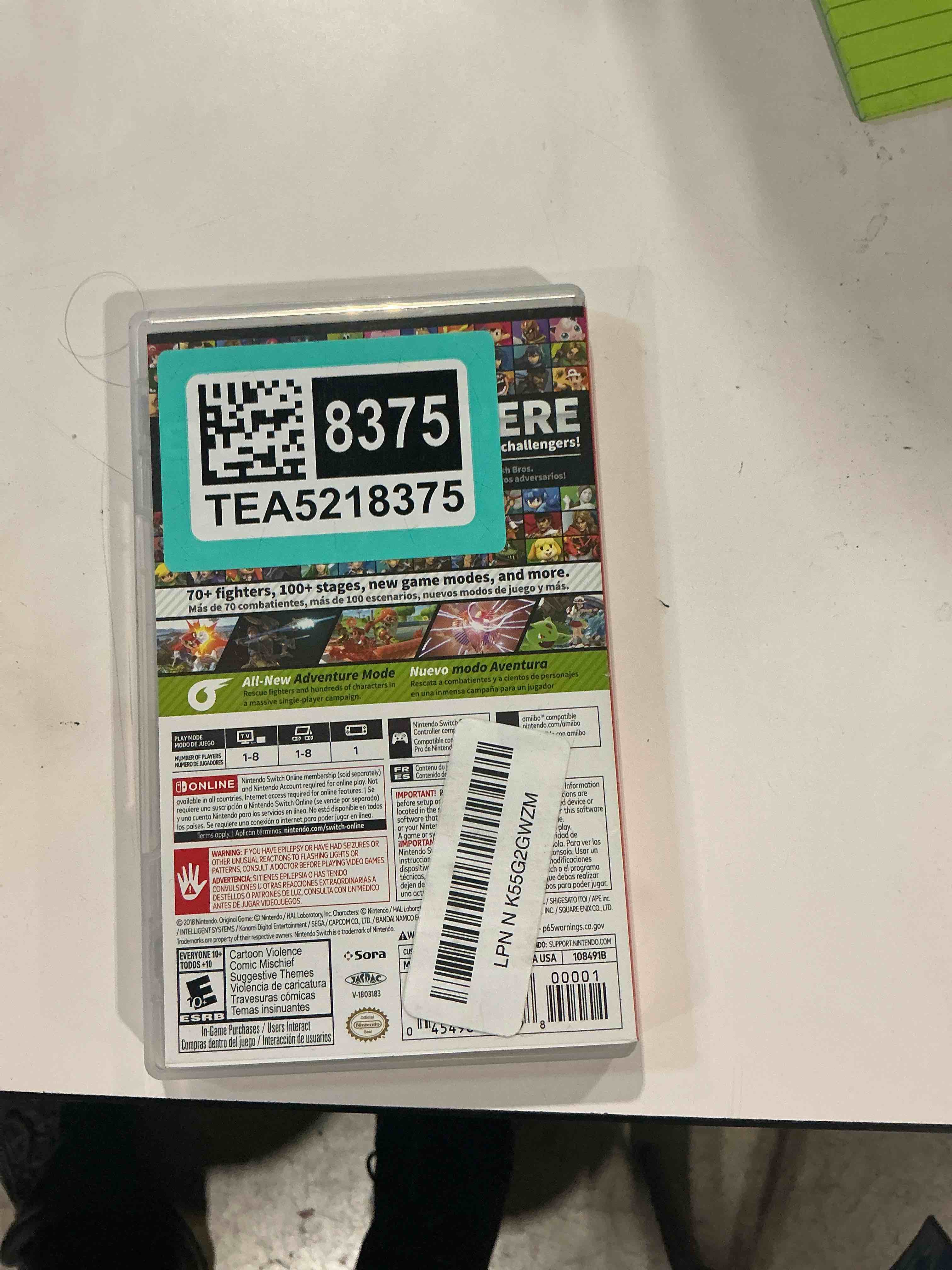 Condition photo showing As Is for empty case for super smash bros ultimate nintendo switch, game not included, case only