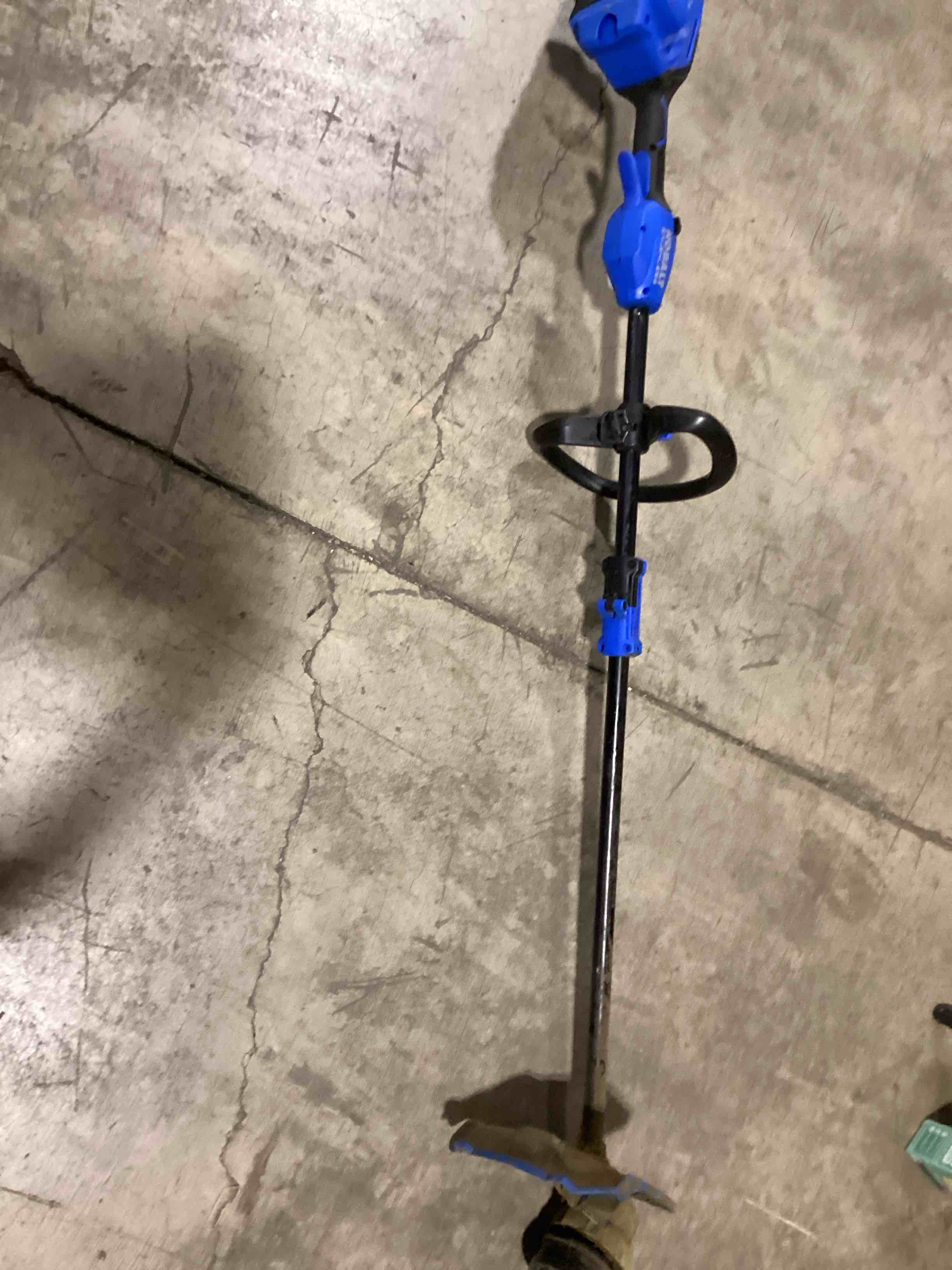 Condition photo showing As Is for kobalt gen4 40-volt 15-in straight shaft battery string trimmer 4.0 ah