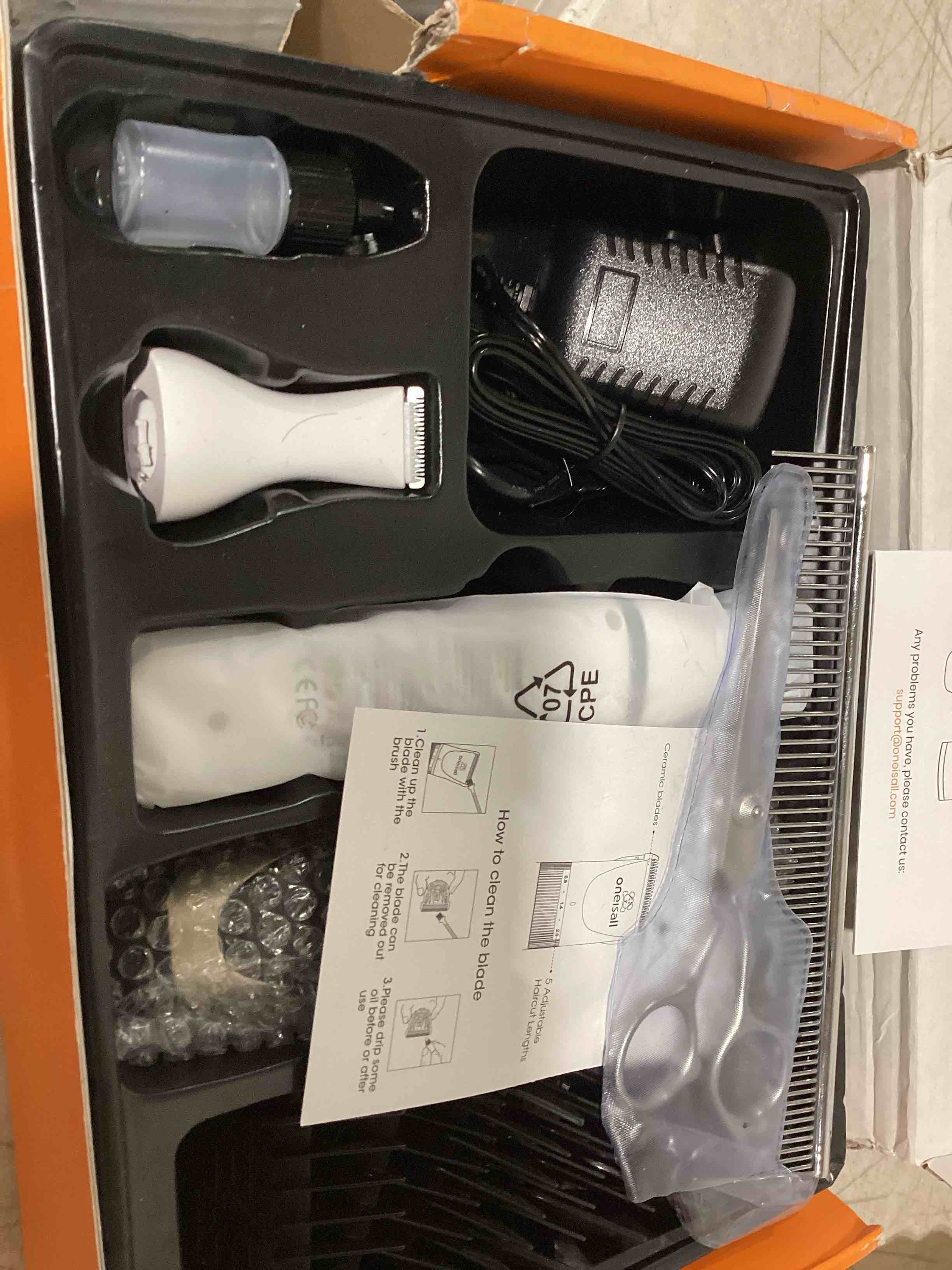 Condition photo showing Good Condition for oneisall dog clippers and paw trimmer kit 2 in 1 low noise cordless dog clippers for grooming pet hair trimmers for small and large dogs cats animals gold