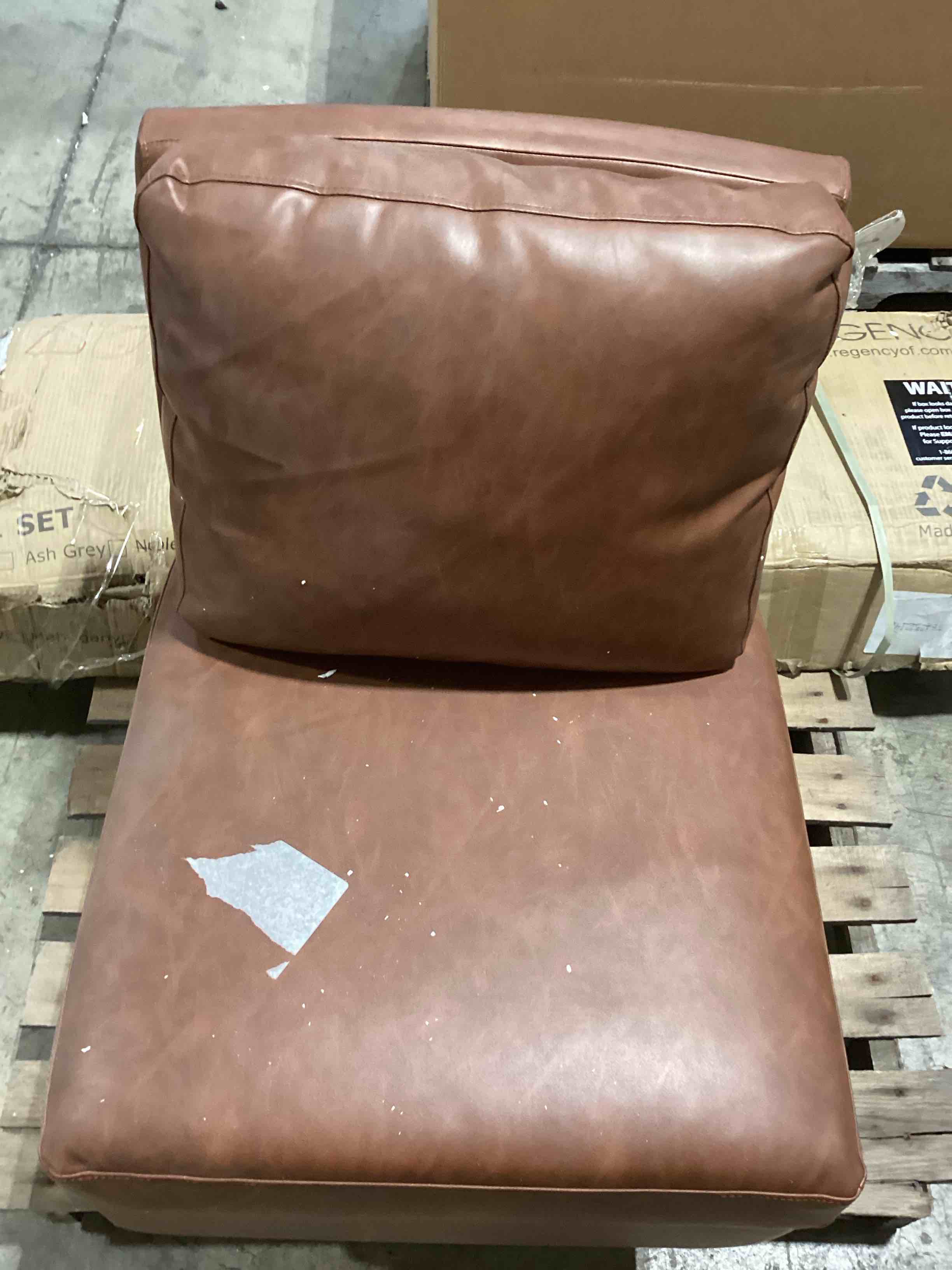 Condition photo showing As Is for gelbin faux leather slipper chair with wood legs caramel - threshold™