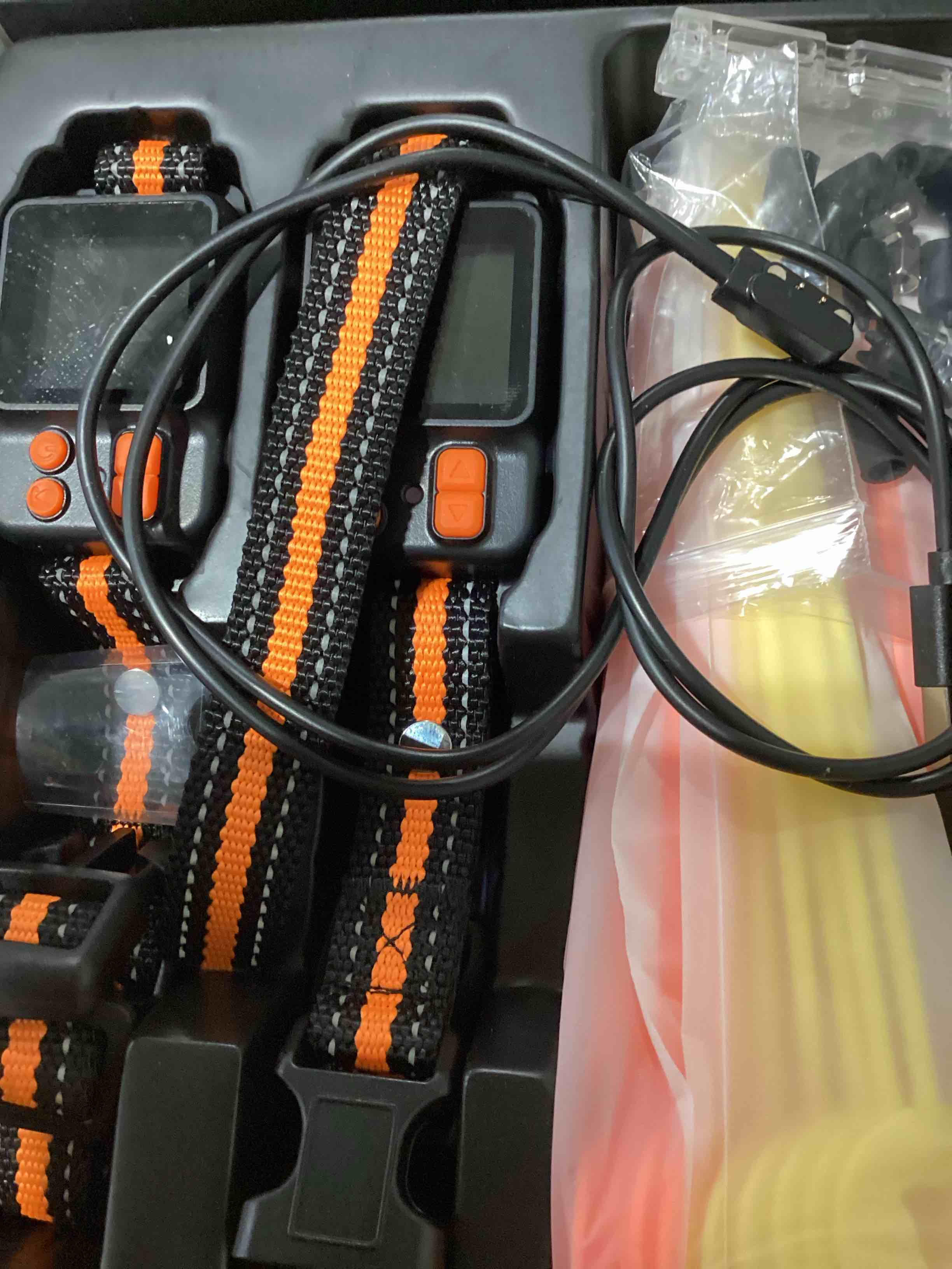 Condition photo showing Good Condition for gps wireless dog fence system, electric dog fence using gps electric satellite technology, ipx7 waterproof rechargeable design, gps dog collar has 2 modes circular and free-form fence(2pcs) orange*2