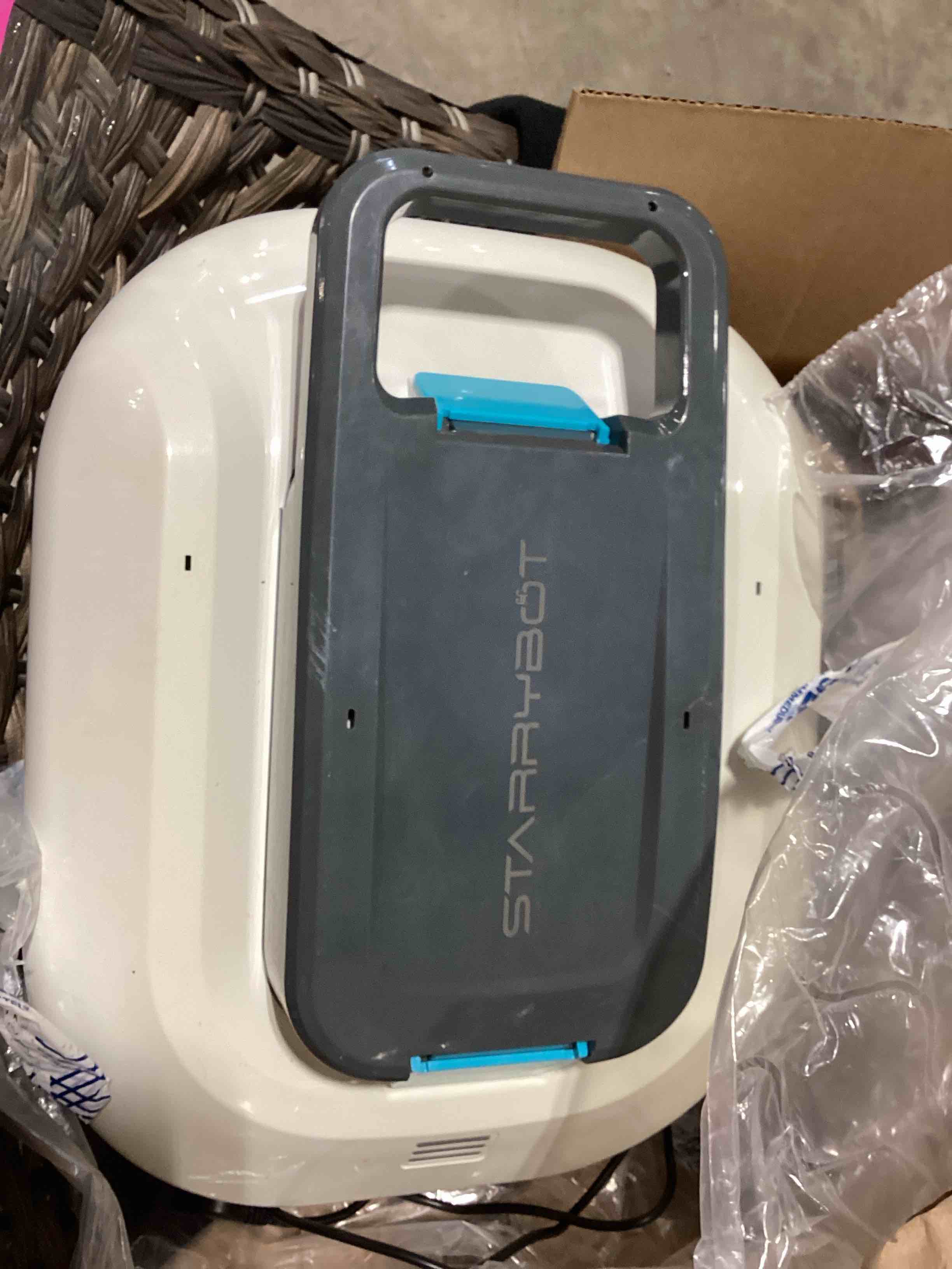 Condition photo showing As Is for cordless robotic pool cleaner, 150-min runtime | self-parking pool robot cleans above-ground pools up to 900 sq.ft with cordless convenience and long runtime.
