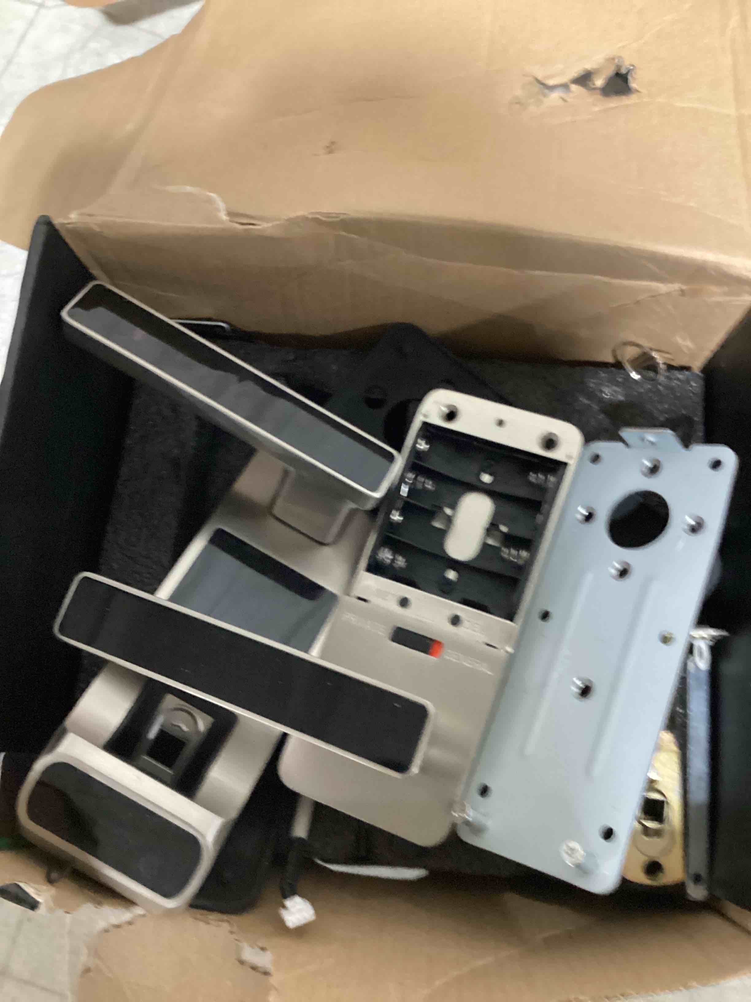 Condition photo showing As Is for fingerprint door lock, heavy duty full app control touchscreen keypad keyless lock with reversible handle, perfect for home/office/bedroom doors (satin nickel)