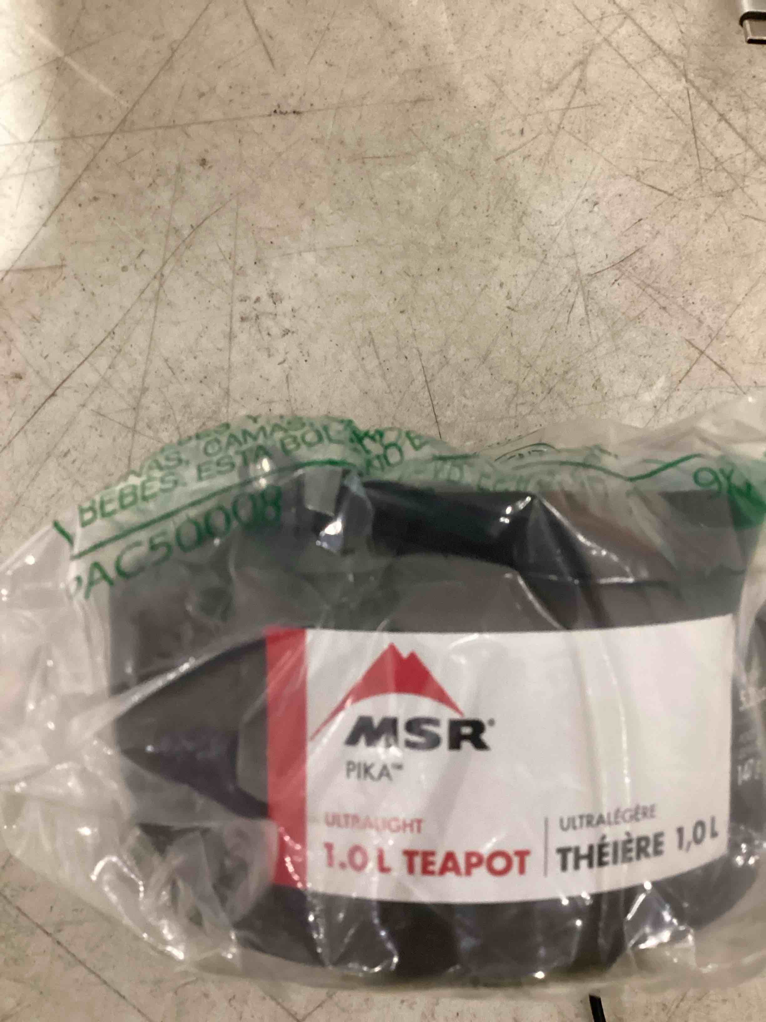 Condition photo showing As Is for msr pika hard-anodized aluminum camping teapot, black