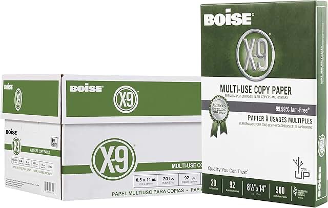 boise paper x-9 multi-use copy paper - 10 ream (5,000 sheets) | 8.5" x 14" letter | 92 bright white - 20 lb.