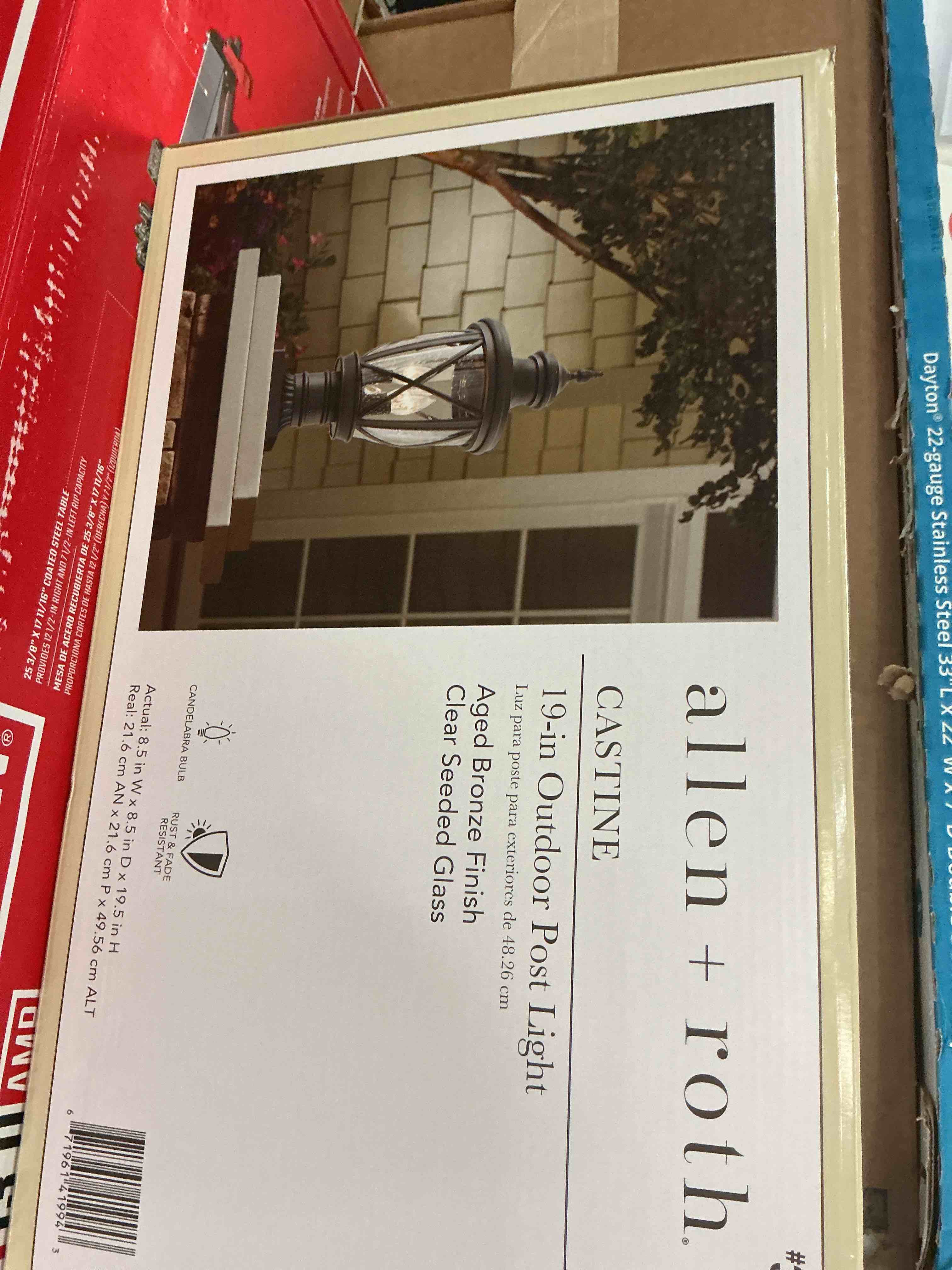 Condition photo showing As Is for allen + roth castine 19.5-in bronze traditional outdoor light post lantern