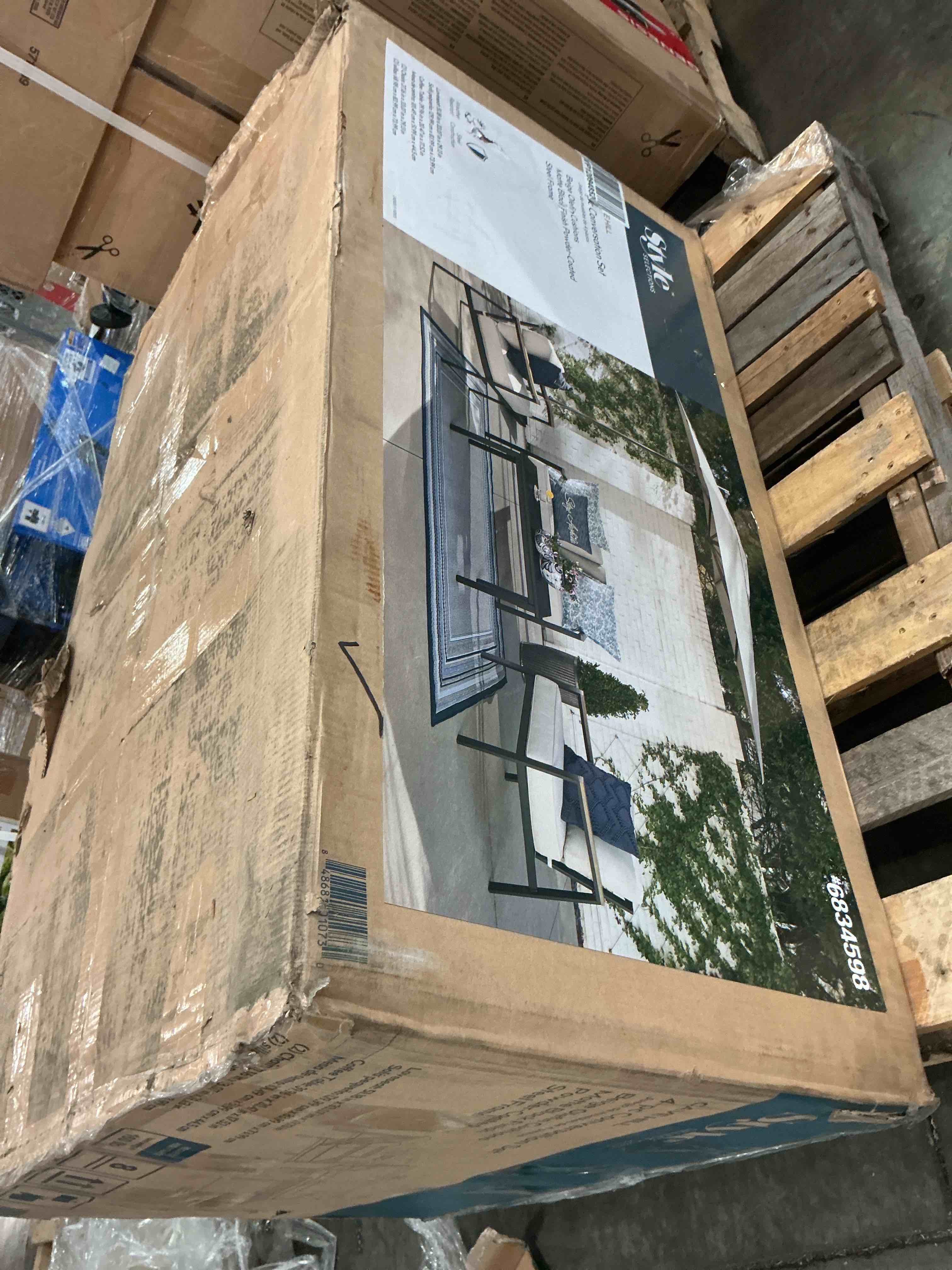 Condition photo showing As Is for style selections cave hill 4 -piece patio conversation set with beige cushions