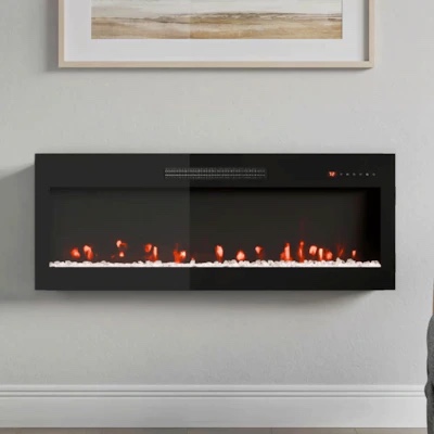 style selections 42-in w black wall mount fan-forced electric fireplace with remote control