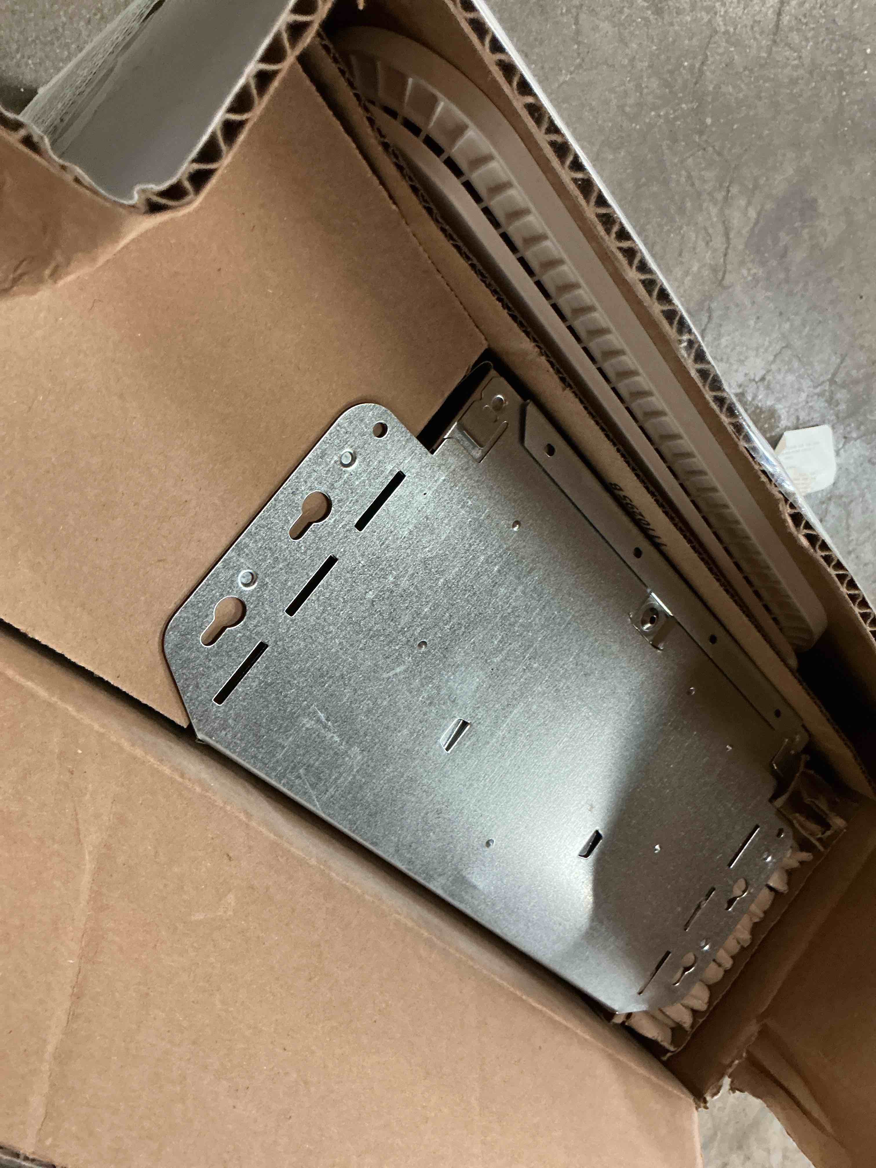 Condition photo showing As Is for broan-nutone bathroom exhaust fan – retrofit design replaces existing fan without attic access, quiet 1.0 sones, 110 cfm, powerful ventilation with 4 selectable cct light settings for a modern look cover bath 110 cfm