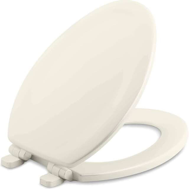 kohler stonewood quiet-close, elongated toilet seat soft close, durable wood, easy installation, universal fit, home essentials, biscuit finish, k-20466-96 biscuit elongated double-hinge