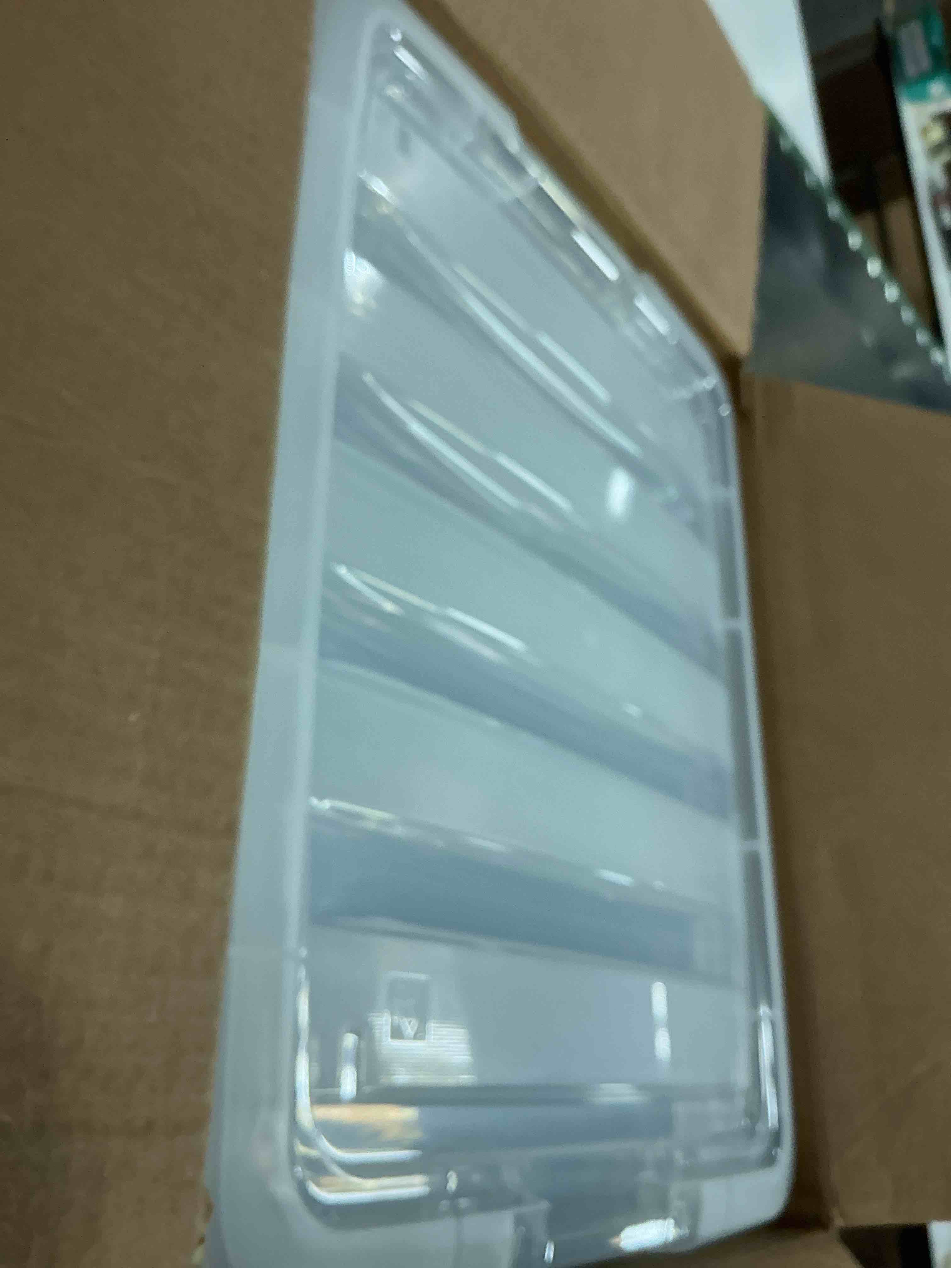 Condition photo showing Good Condition for iris usa 40 qt stackable plastic storage bins with lids, 4 pack - bpa-free, made in usa - see-through organizing solution, latches, durable nestable containers, secure pull handle - clear clear 40 qt 4 pack