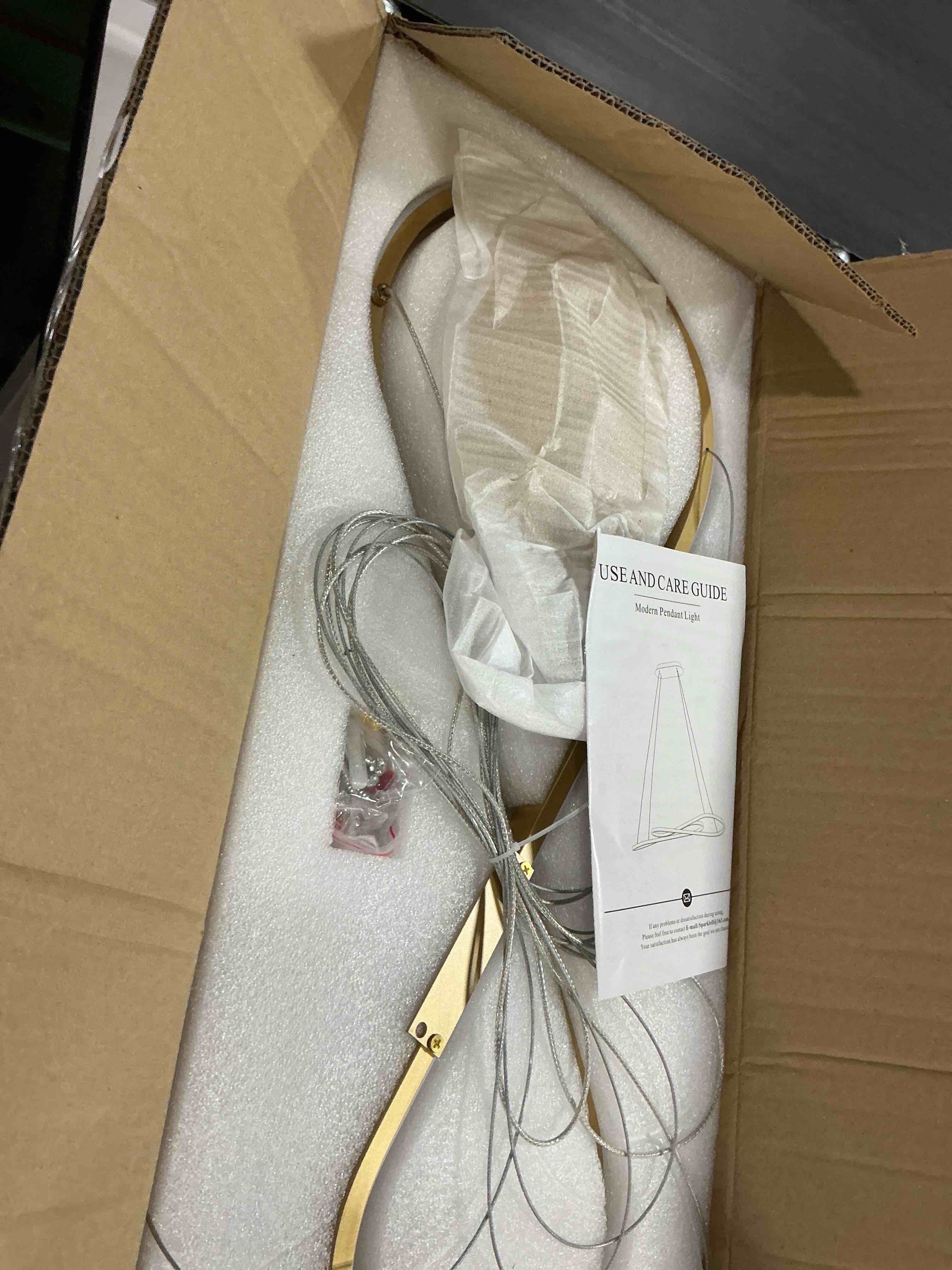 Condition photo showing Good Condition for modern led chandelier gold dimmable led pendant light for dining room light fixture over table modern kitchen island lighting high ceiling with remote for living room, 31.7 inch gold 31.7in