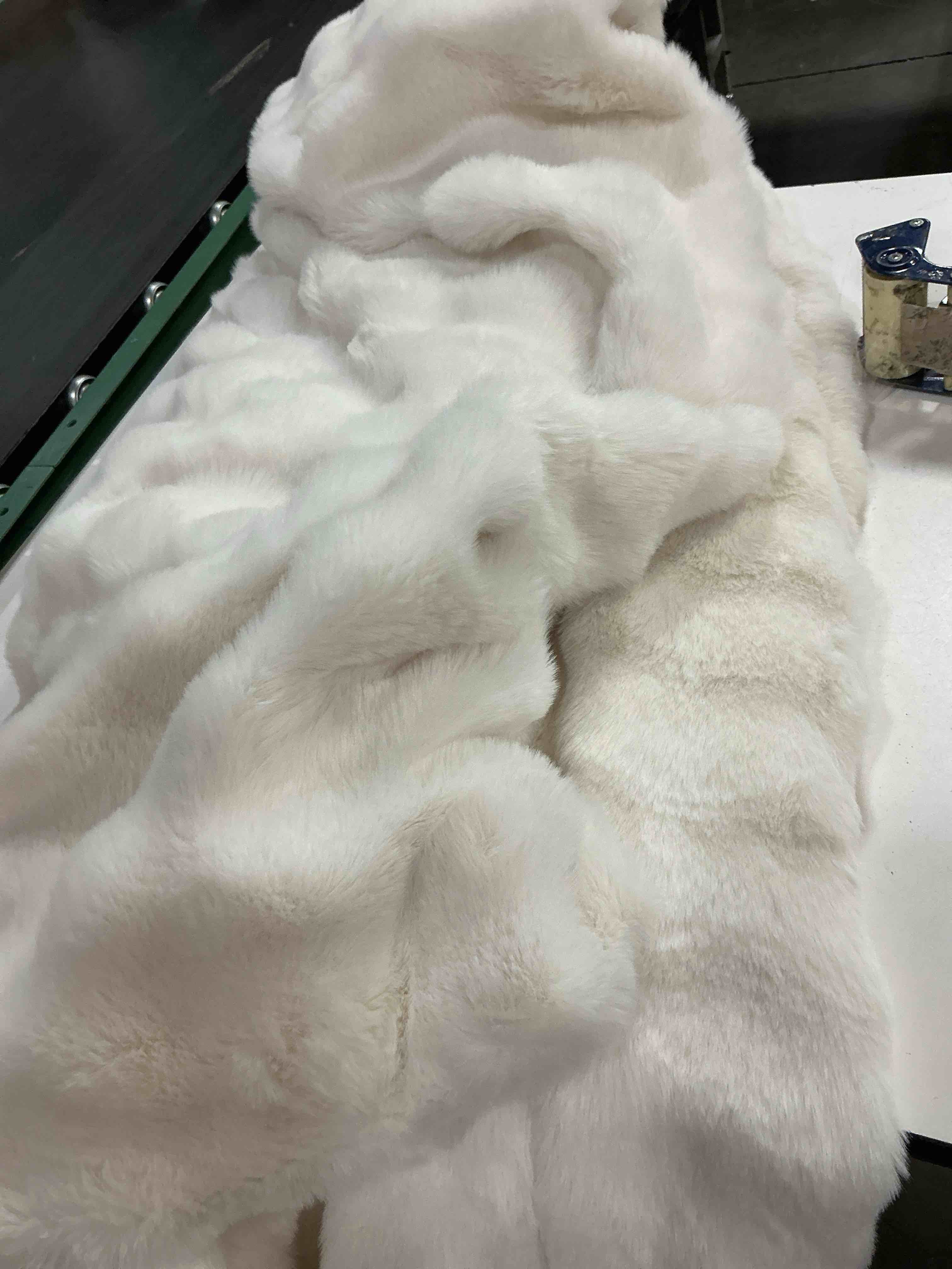 Condition photo showing Good Condition for luxury faux fur throw blanket, 90”x90”fluffy bubble blanket, 1000gsm ultra soft reversible rabbit fur blanket for couch sofa, cream white