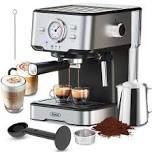 espresso machine 20 bar, 2 in 1 espresso maker with milk frother steam wand for latte and cappuccino, powder and capsule portafilter, 50oz removable water tank expresso coffee machine for home-silver