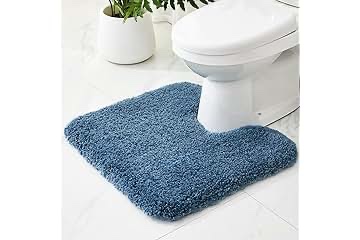 Condition photo showing As Is for bathroom rugs non slip washable 48x24, ultra thick soft microfiber absorbent bath mats, high density foam latex non slip backing bath rugs, fluffy floor carpet for tub&shower, blue