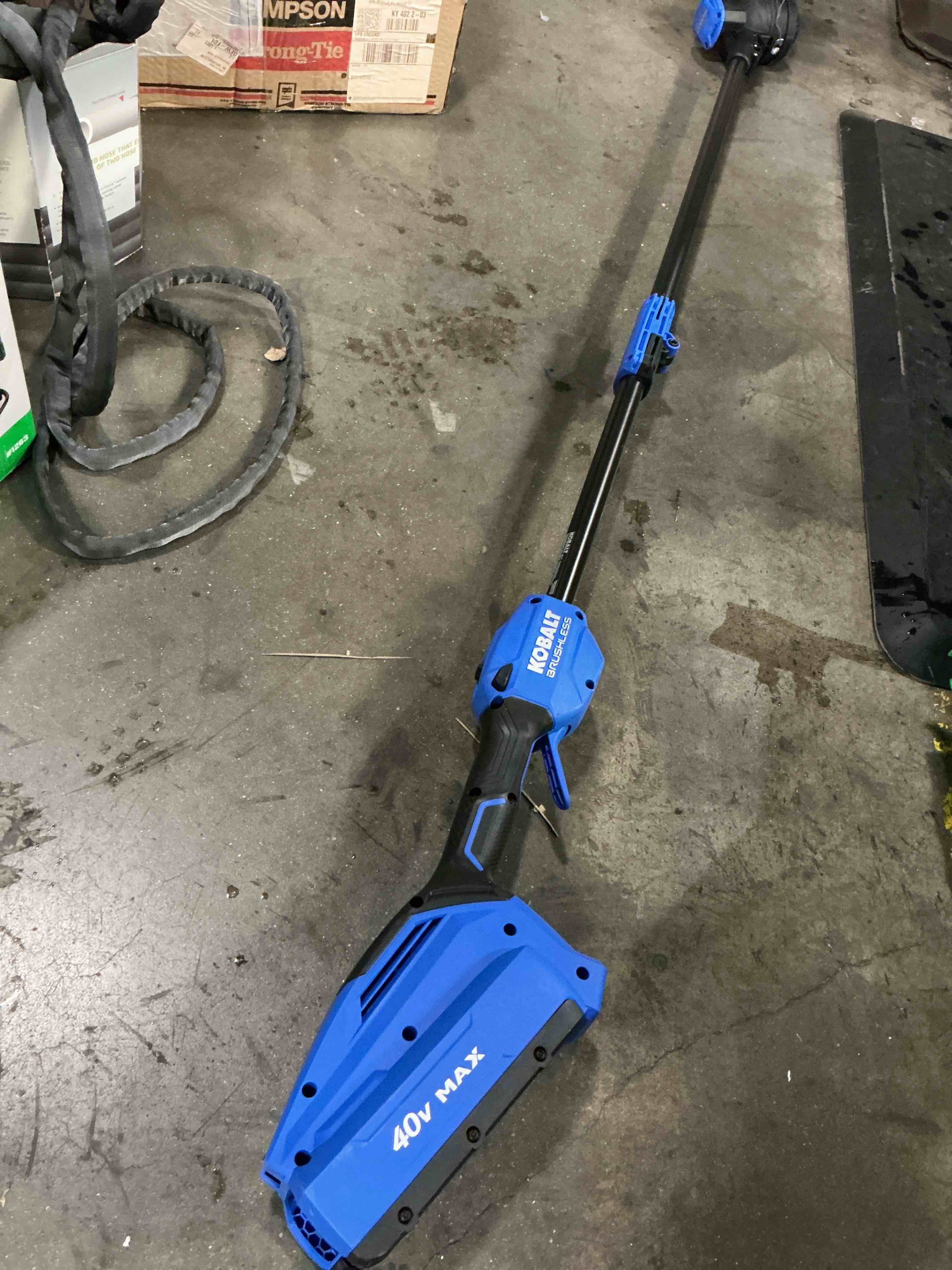 Condition photo showing As Is for kobalt gen4 40-volt 15-in straight shaft battery string trimmer