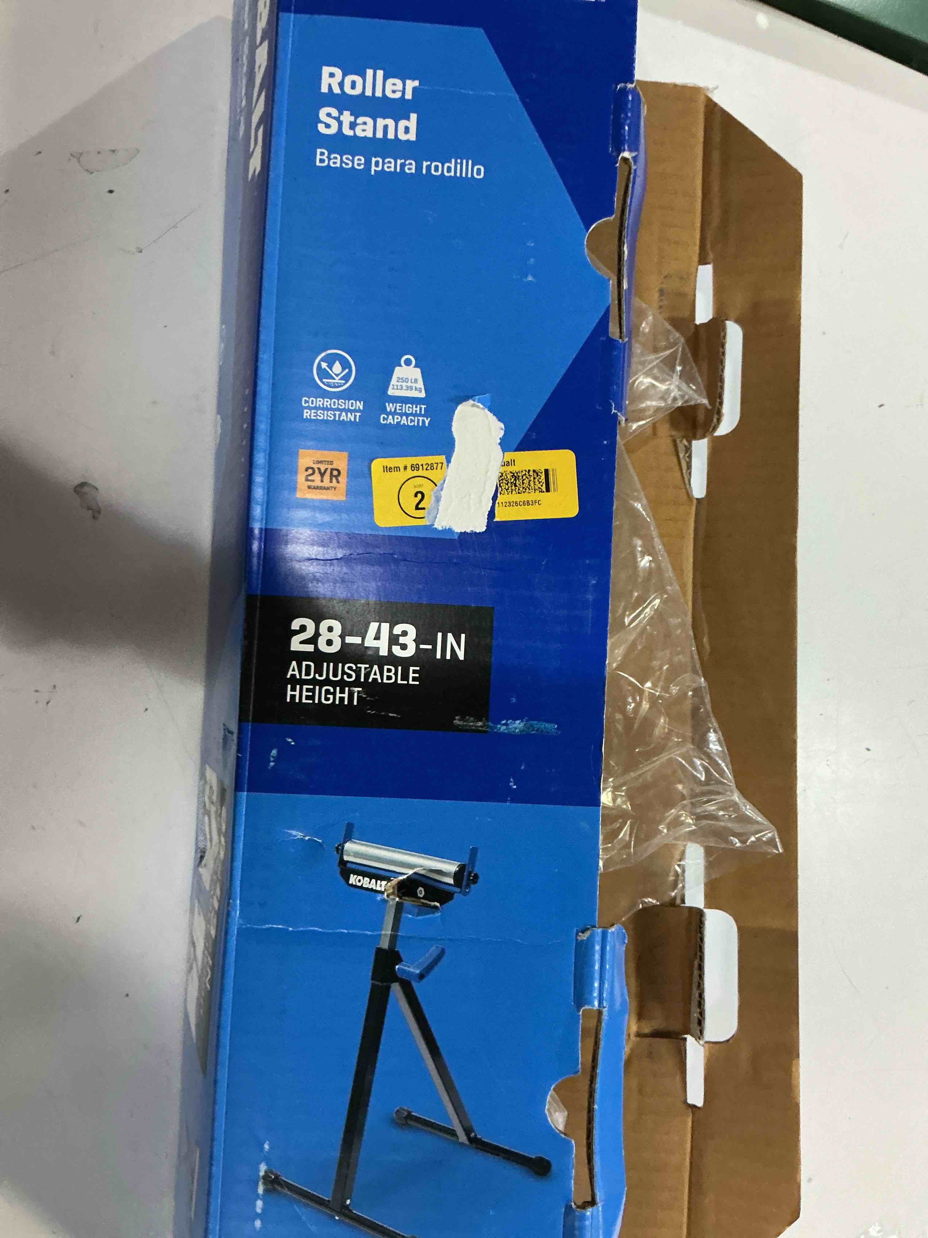 Condition photo showing As Is for kobalt 28 in to 43 in steel adjustable roller stand