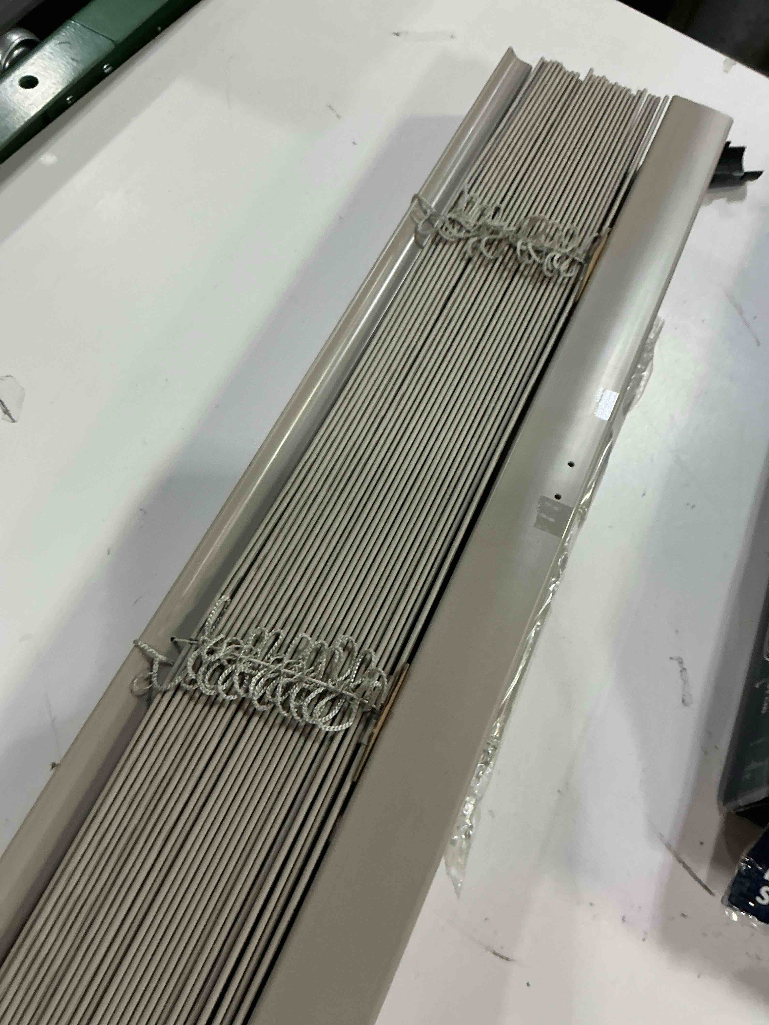 Condition photo showing As Is for indoor wood blinds 2" slats wooden window shades wooden venetian blinds for windows 25" 27" 28" 35" 40" 43" 49" 51" 52" 55" 62" 70" cordless blackout privacy horizontal blinds(white) visit the custom store