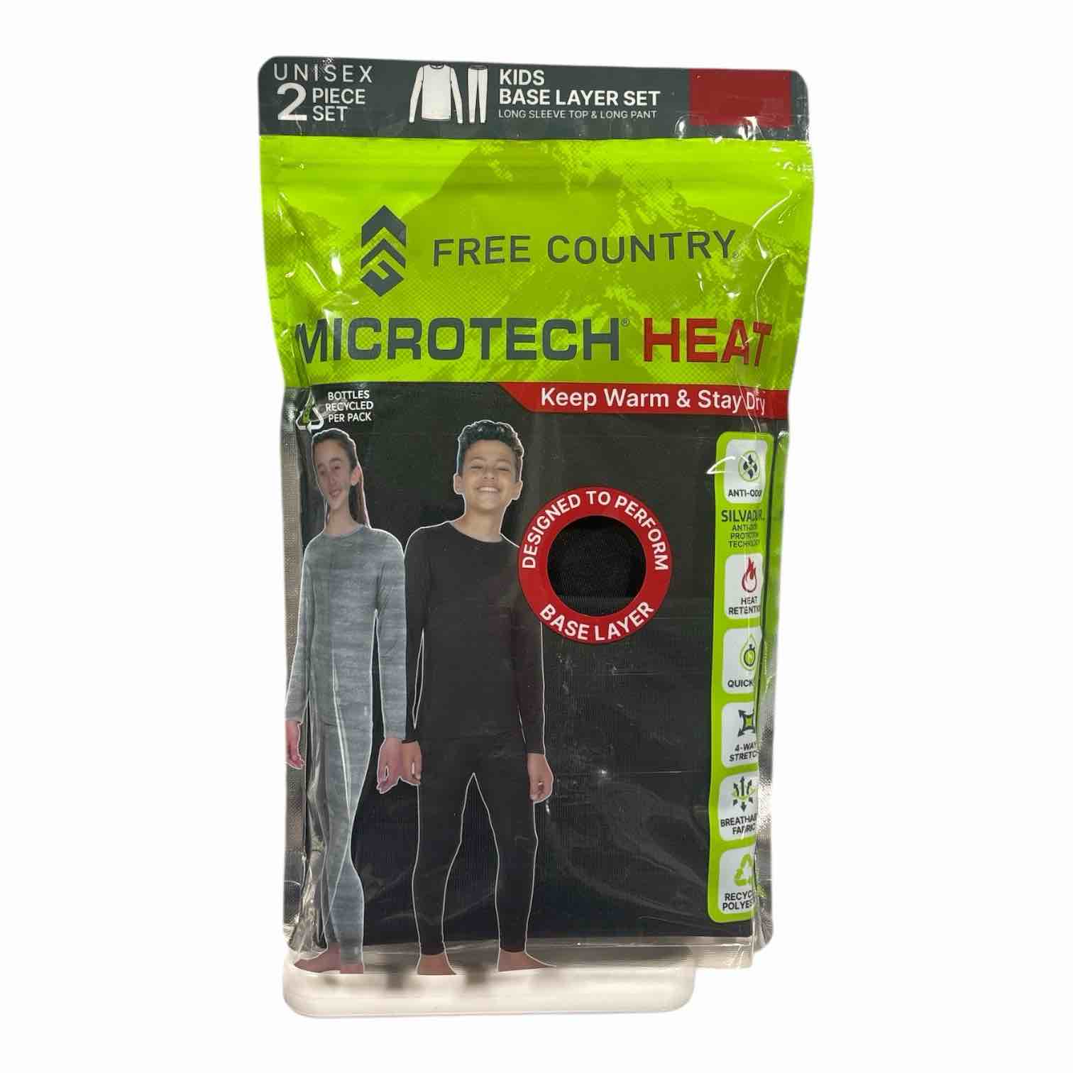 free country youth unisex 2 piece base layer long sleeve and pant set (heather charcoal, m (7/8))