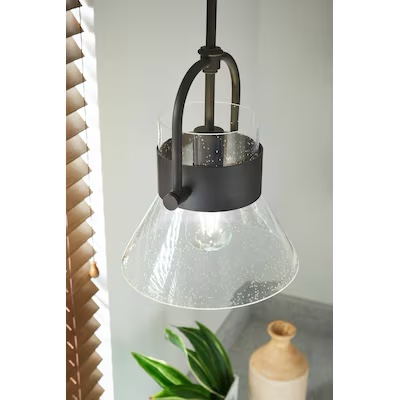 kichler aldean 1 -light olde bronze farmhouse seeded glass cone medium hanging pendant