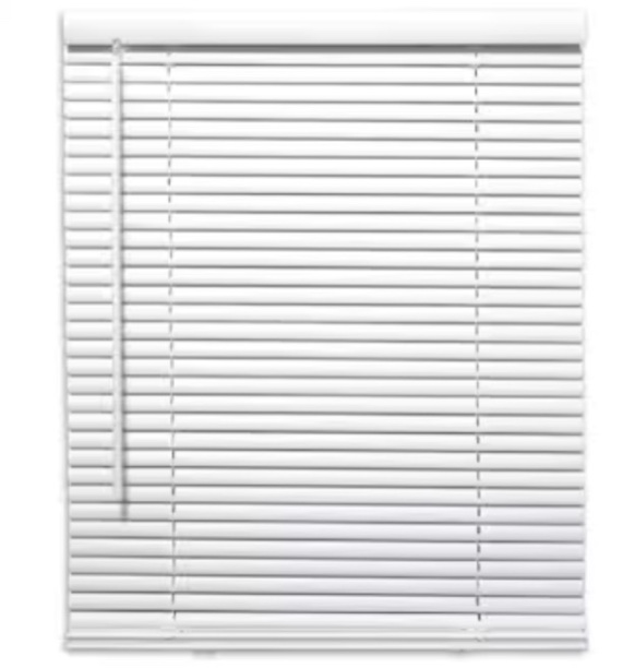 project source 1-in slat width 29-in x 64-in cordless white vinyl light filtering mini blind