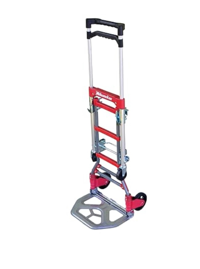 milwaukee hand trucks 73333 fold-up convertible hand truck, 4-piece frame, compact storage, 300 lb capacity, red