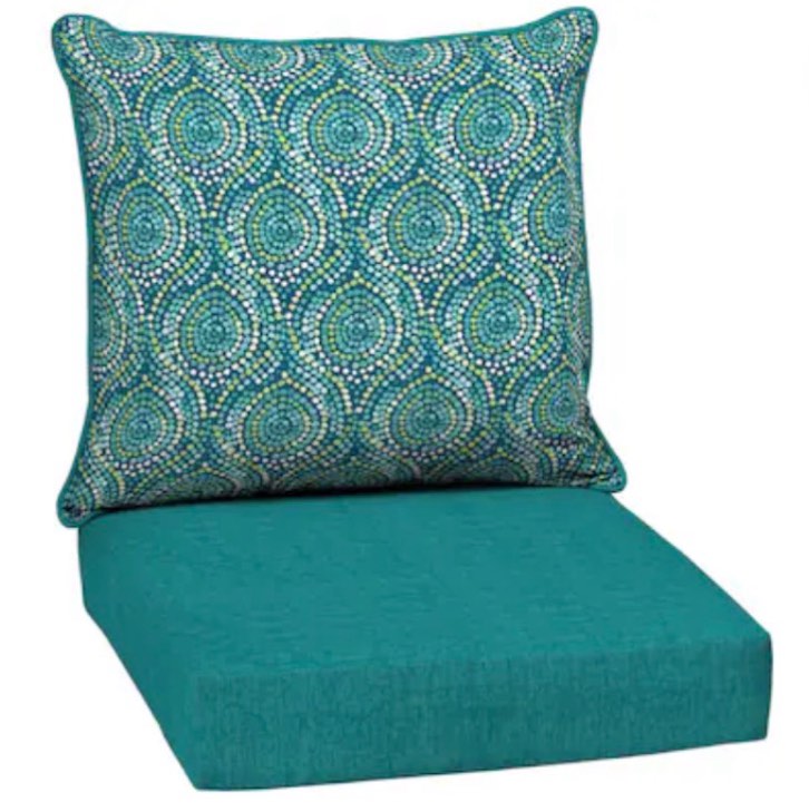 style selections 24-in x 24-in teal medallion deep seat patio chair cushion