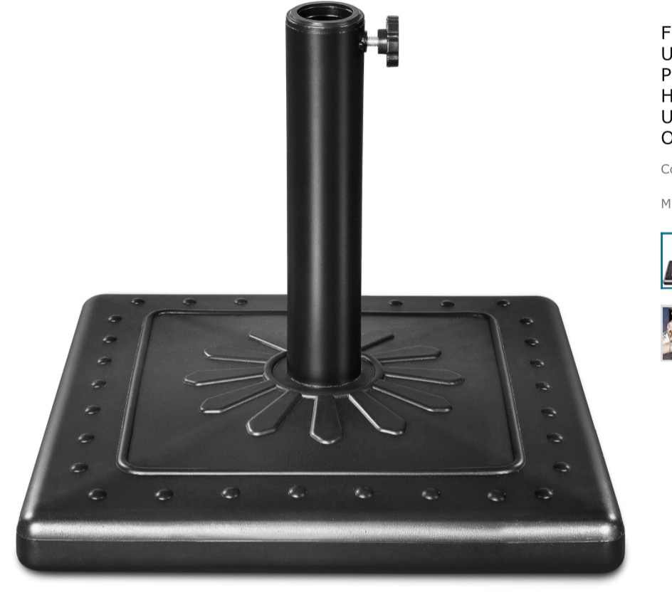 fruiteam 24lbs prefilled-umbrella-base, 15" square patio umbrella stand weight, heavy-duty market ta