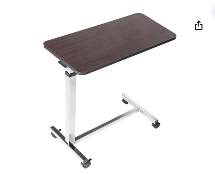 Drive Medical 13003 Non Tilt Top Overbed Table with Wheels, Chrome ( Similar) 