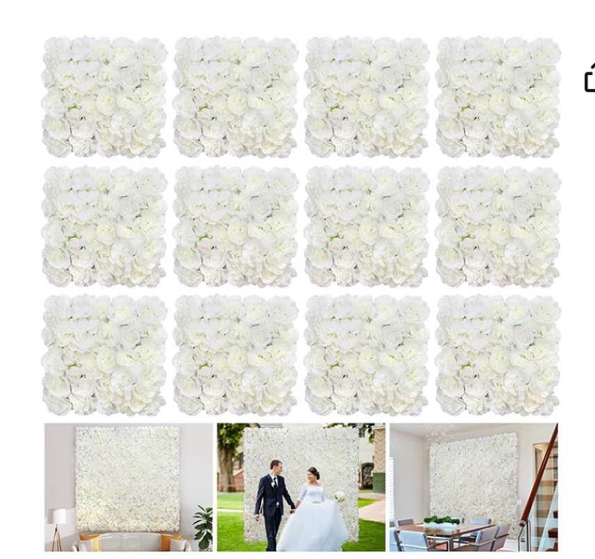 artificial flower wall backdrop 9 pcs of 16.5x16.5 inch floral wall panels 3d silk rose wall decor for weddind stage party photo background home decoration-barbie pink barbie  white 9