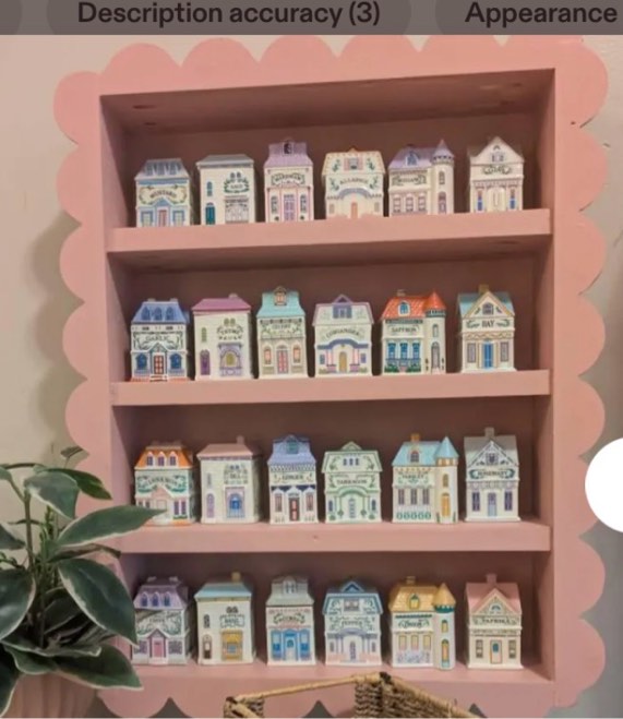 chunful vintage spice village wooden rack 22 x 17 x 4 inches pink 4-tier display shelf with scallope