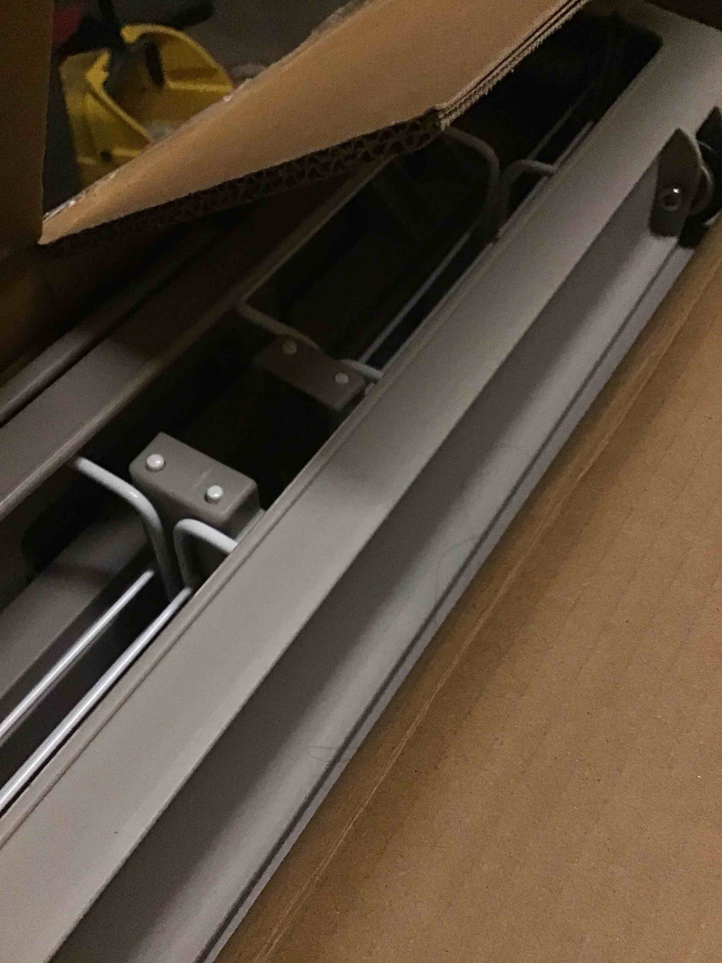 Condition photo showing As Is for collapsible dog crate for large dogs - 36" l heavy duty dog kennel no tools required with 4 sides steel foldable cage for dogs indoor furniture, portable carrier with 2 smooth wheels, beige