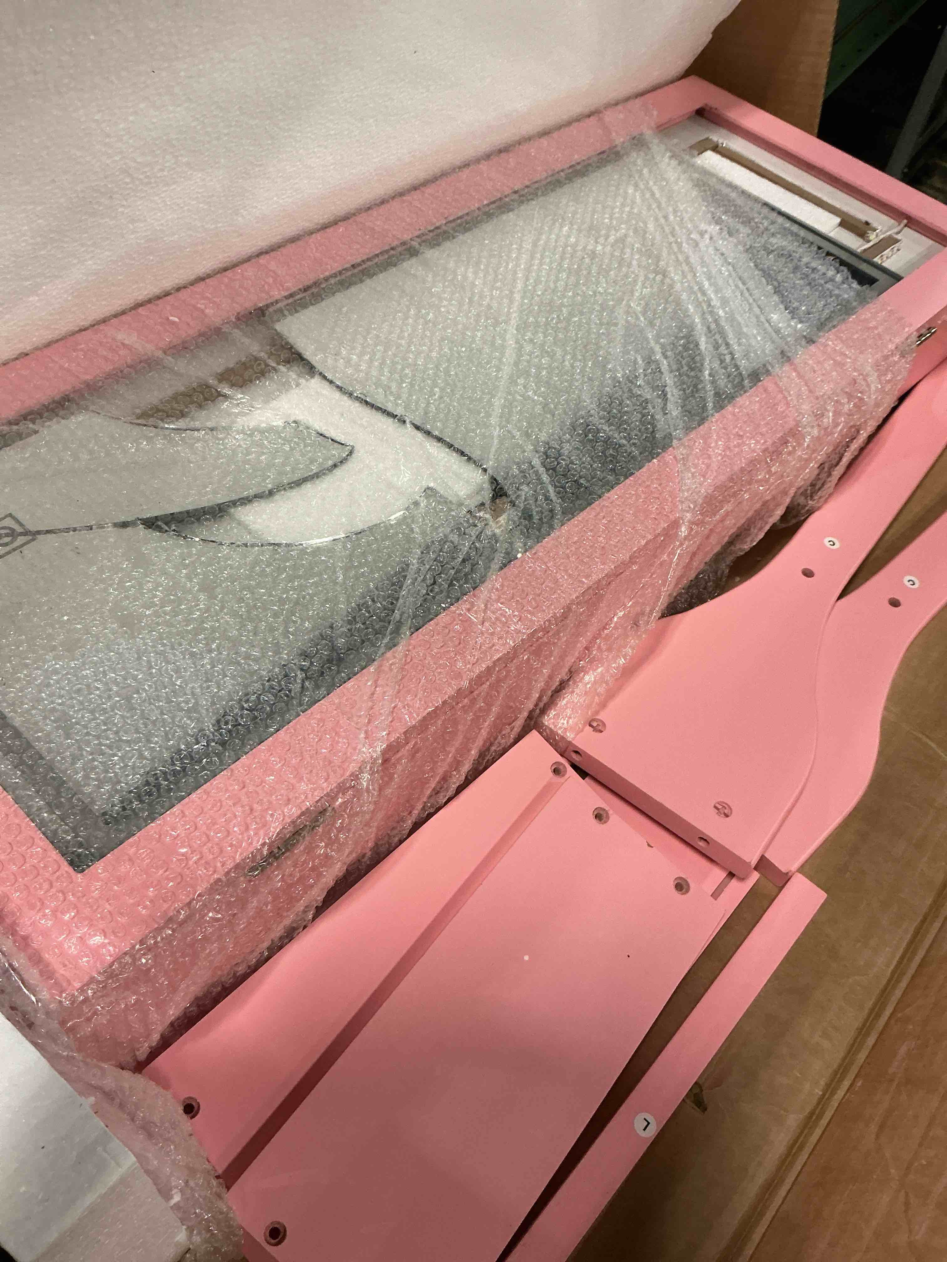 Condition photo showing As Is for GarveeHome Kids Jewelry Armoire,Child Jewelry Cabinet with Led Light,Freestanding Jewelry Organizer with Full Length Mirror&Storage Drawers,Kids Vanity Dress Up Mirror Jewelry Cabinet for Girls(Pink)