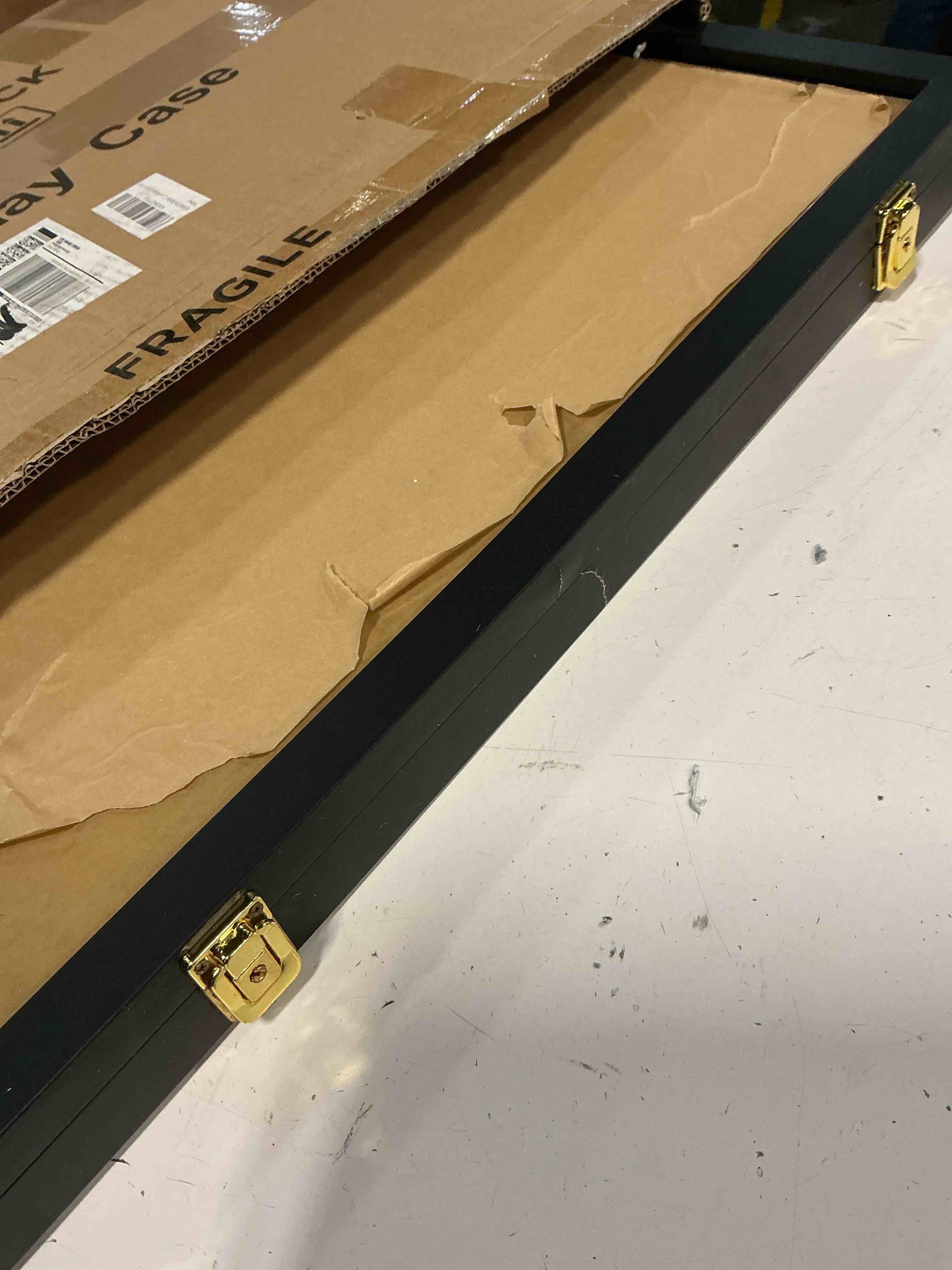 Condition photo showing As Is for VERANI Pin Display Case 16x25 Pin Collection Display Box Military Medal Display Frame with Uv Protection Acrylic Door for Beach Tags Jewelry Insignia Ribbons Patches Insignia Ribbons Sport Pins 16x25 - Black