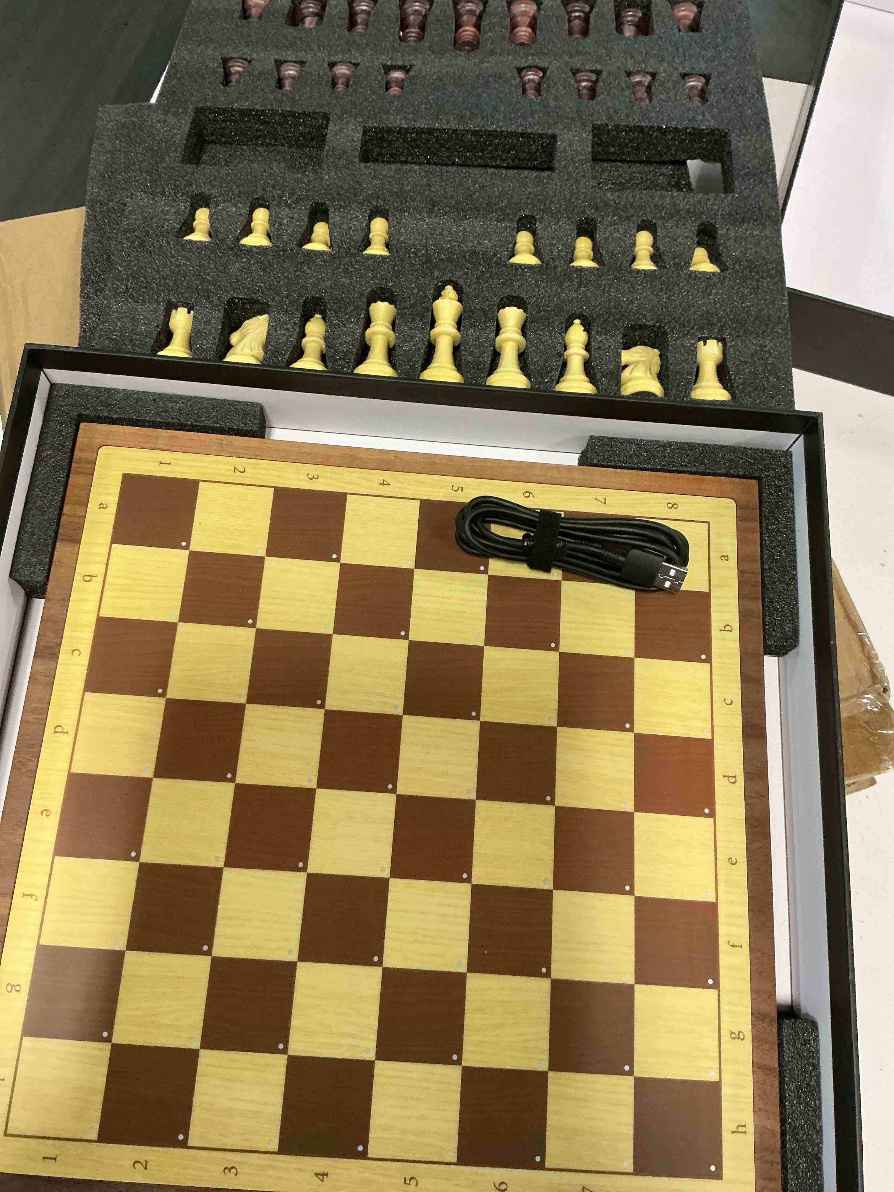 Condition photo showing Good Condition for chessnut air electronic chess set, a magnificently handcrafted wooden chess board with extra queens,leds, ai adaptive electronic chess set game and app with computer chess board