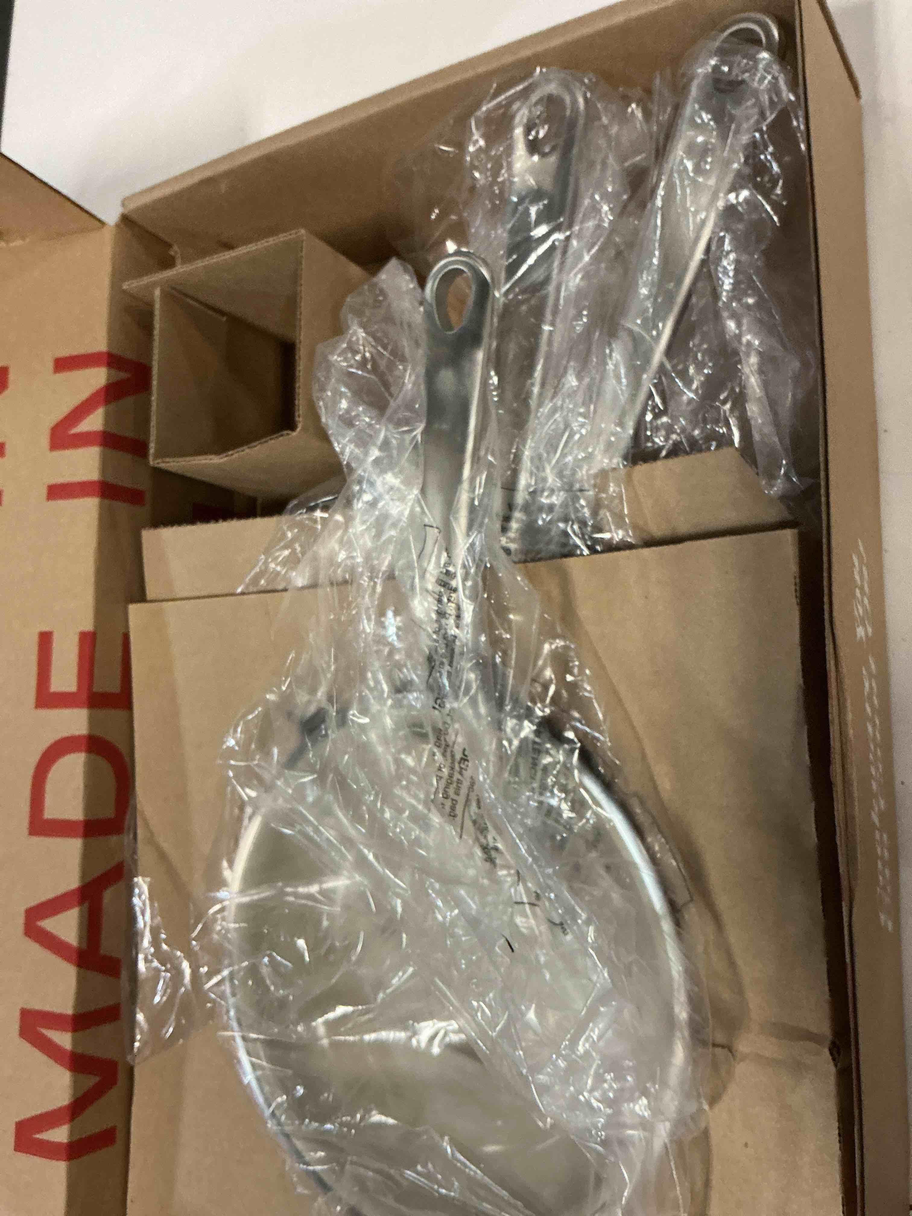 Condition photo showing New/Like New for Made In Cookware | 3-Piece (Includes 8", 10", 12") Ceramic Non Stick Frying Pan Set (Stainless Handle) | 5-Ply Stainless Clad with Stay-Cool Handle | Professional Cookware