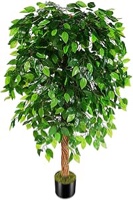 5ft artificial ficus silk tree (60in) with plastic nursery pot faux tree, fake plant for office house farmhouse living room home decor (indoor/outdoor)