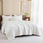 cozytide 128"x120" oversized king bedspread,100% cotton white waffle quilt set,3pcs soft lightweight