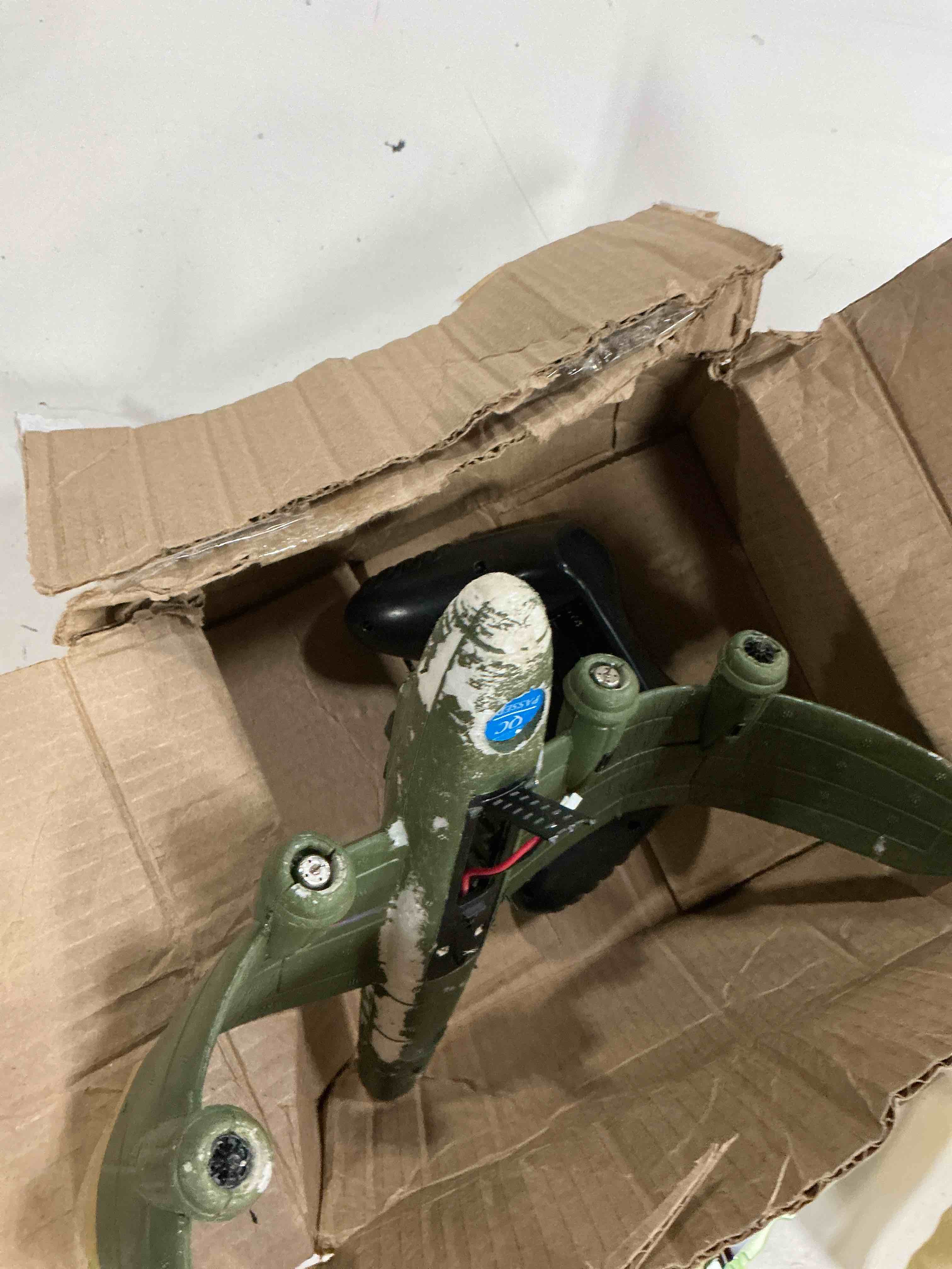 Condition photo showing As Is for goolsky fx817 rc airplane, b-17 bomber model 2 channel rc plane, 2.4ghz remote control airplane, ready to fly foam glider, fixed wing aircraft flight toys for beginners and adults (missing parts)