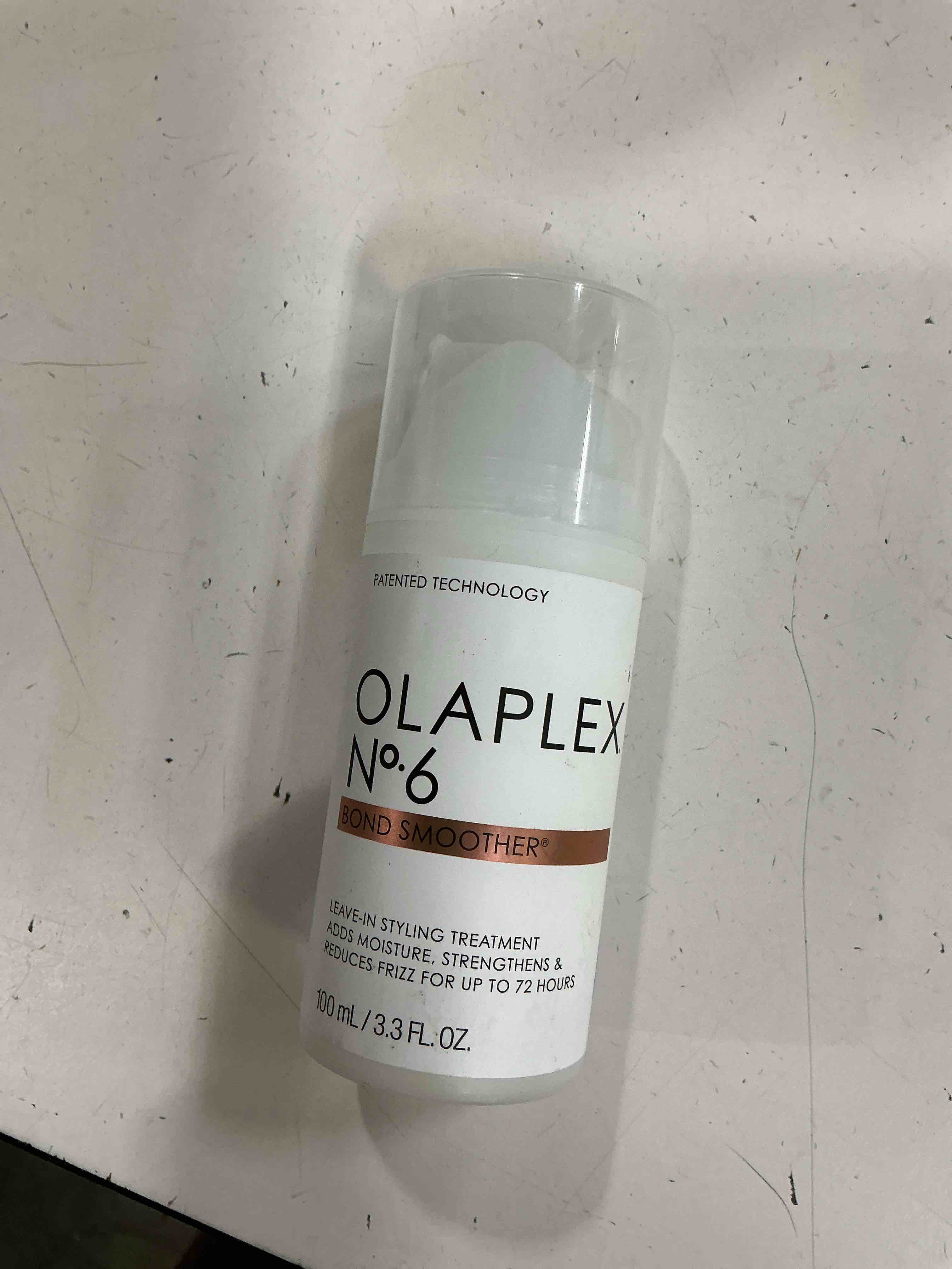 Condition photo showing New/Like New for olaplex no. 6 bond smoother, leave-in styling hair cream treatment, smooths, conditions, & strengthens, frizz control for up to 72 hours, for all hair types, 3.3 fl oz
