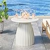 round small patio side table, metal steel outdoor side table, patio accent end table for garden, pool, deck, balcony, yard, living room, white, weather resistant, no assembly