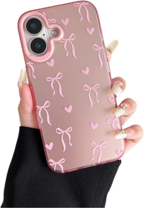 ZTOFERA Cute Pink Case for iPhone 16 Plus,Heart Removable Lens Protector,Trendy Slim Hard IMD,Slim Shockproof Protective Phone Cover for Women Girls