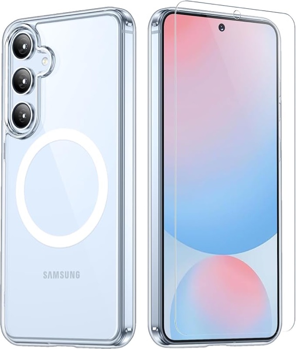 TEMDAN  Samsung Galaxy S24 FE Case Clear, [Crystal Clear][Non-Yellowing][Military-Grade Drop Protection][Work with Fingerprint ID] Slim Thin Shockproof Protective Cover Phone Case for S24 FE 6.7"