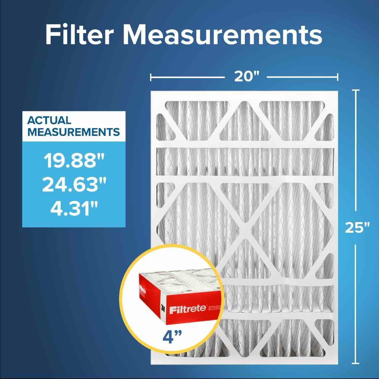 Condition photo showing As Is for filtrete 20x25x4 air filter merv 11, mpr 1000 micro allergen defense 2-pack, fits honeywell & aprilaire, ac furnace hvac filters for home, pleated electrostatic (actual size 19.88 x 24.63 x 4.31 in)